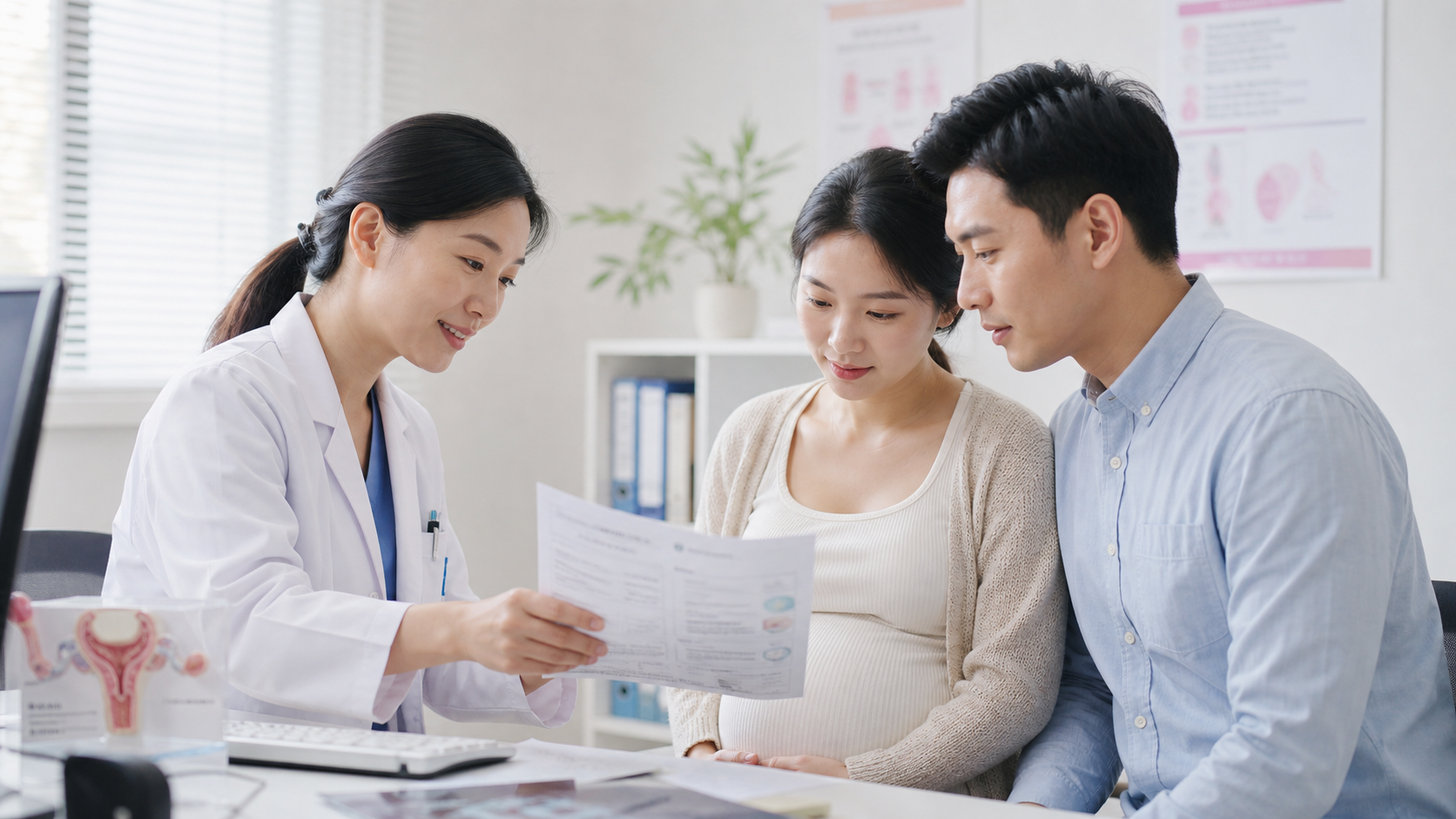 A professional Chinese female doctor in a white co