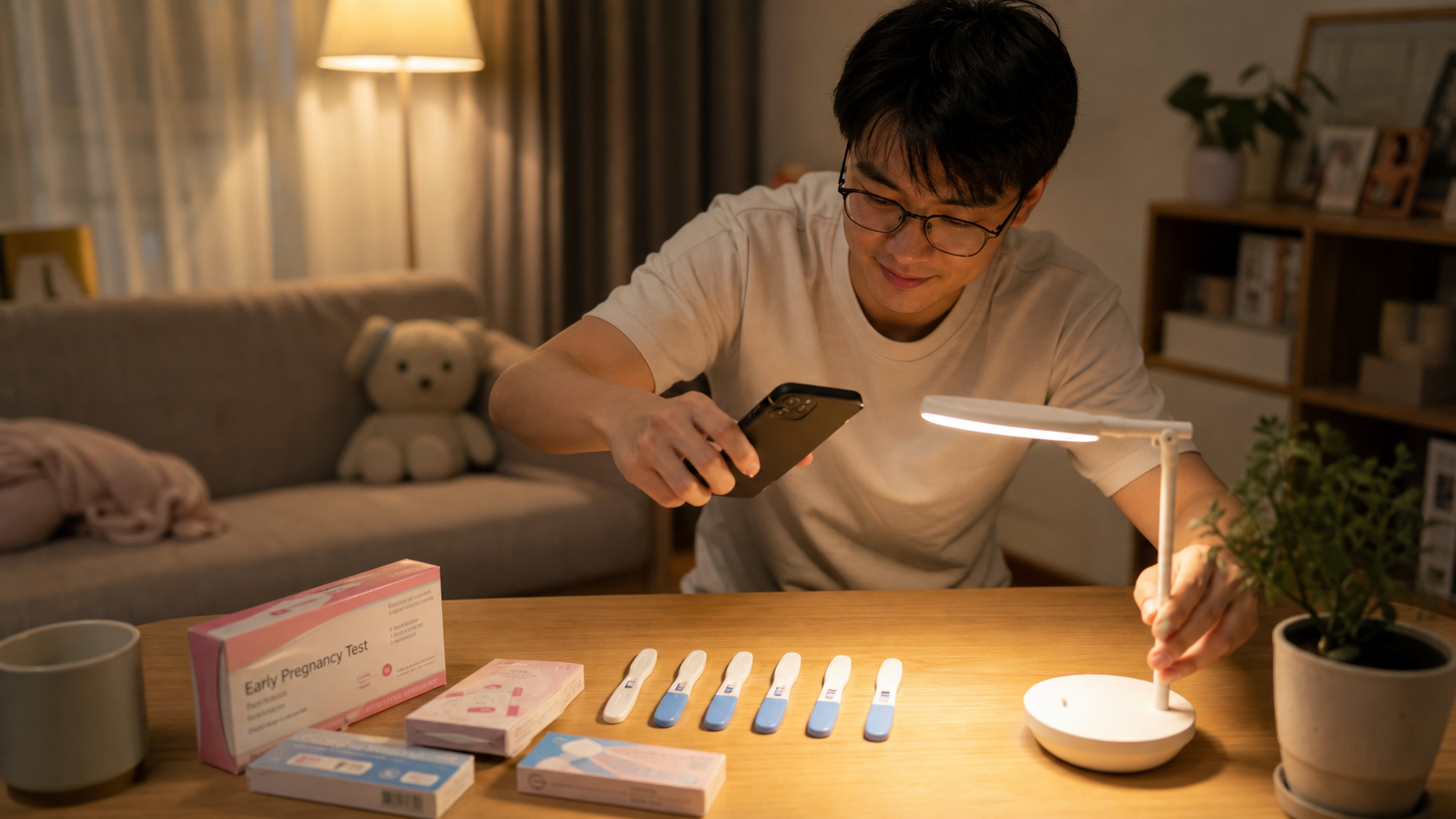 A caring Chinese husband setting up a soft desk la