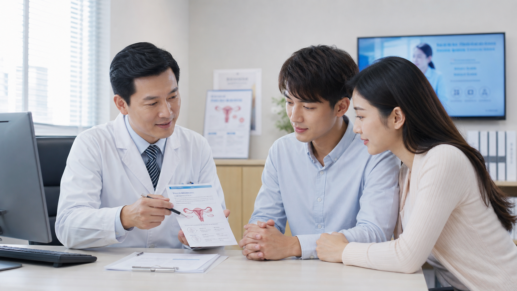 A professional Chinese doctor in a white coat expl