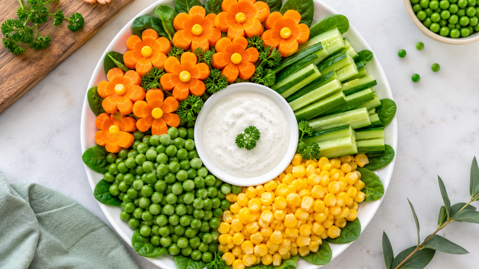 Top-down view of a beautifully arranged colorful v