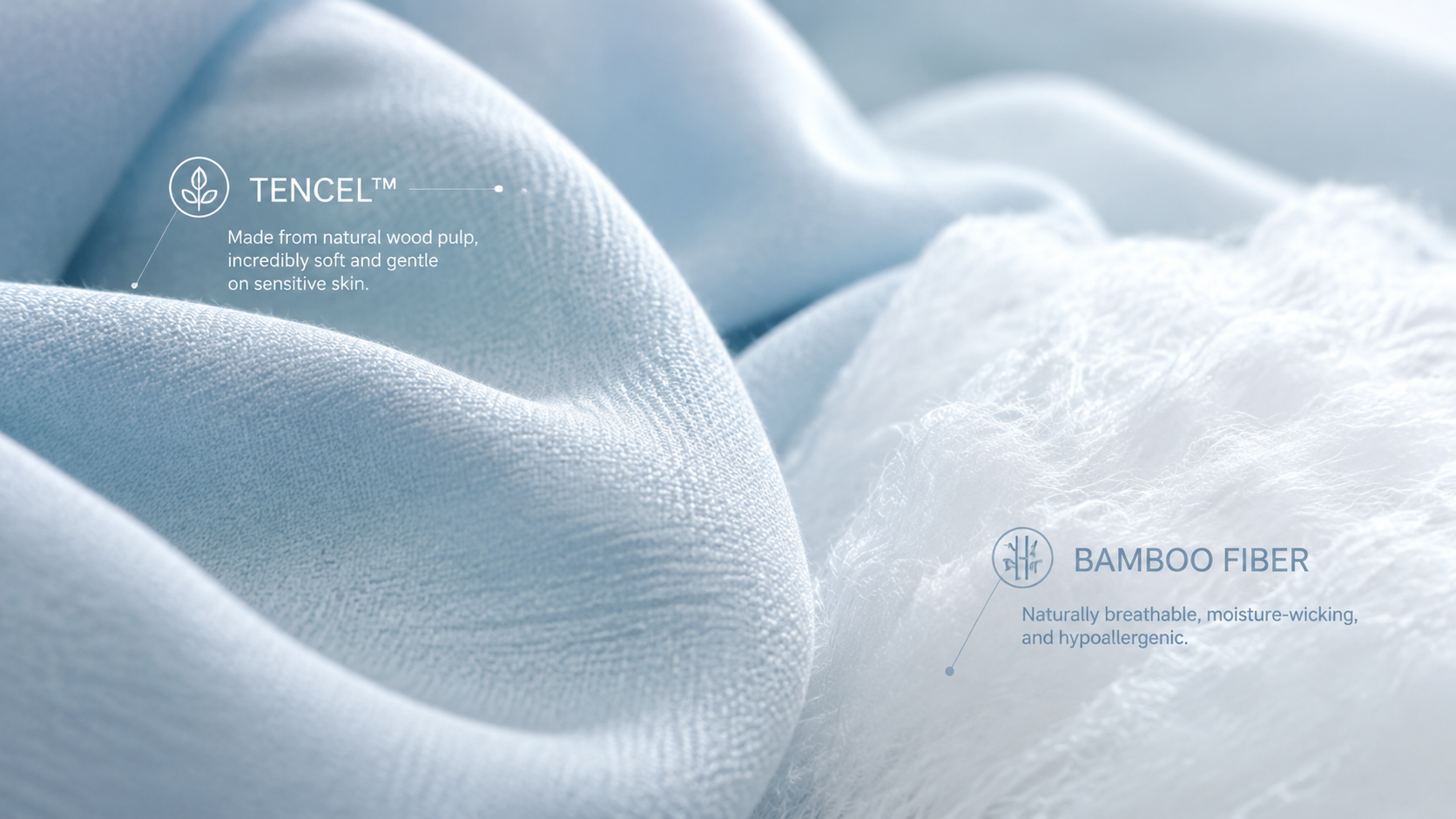 A macro shot of breathable bedding materials, show