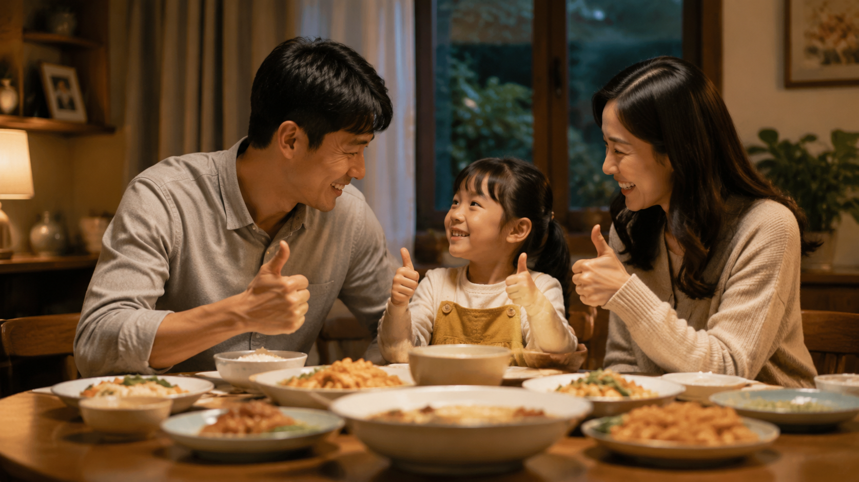 A warm Chinese family having dinner, the father an