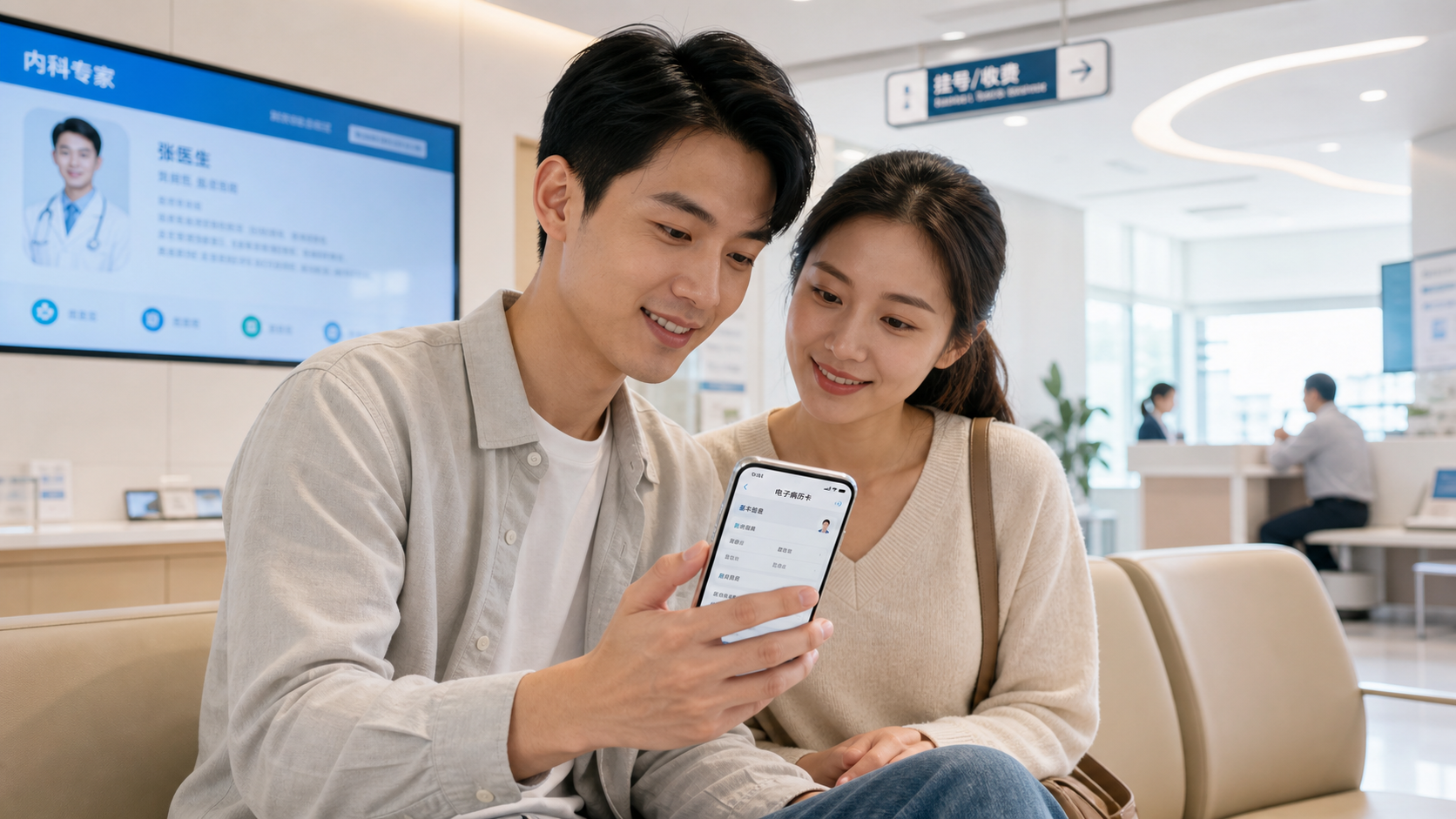 A Chinese young couple looking at a medical record