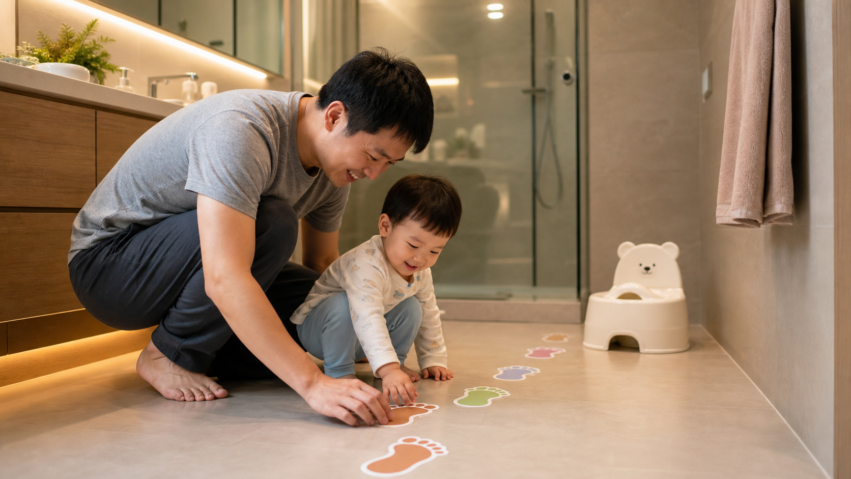 A young Chinese father and his 2-year-old child ha