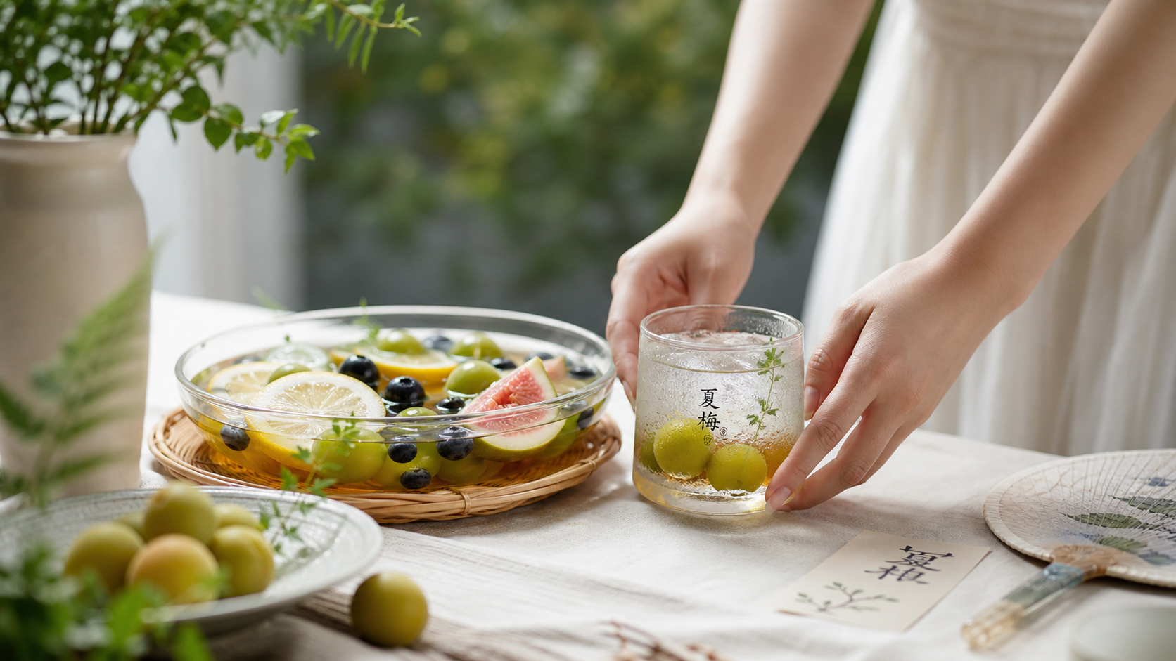 A beautifully plated summer fruit dessert on a lig