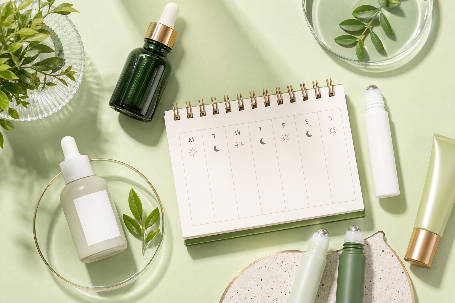 A highly aesthetic flatlay photography of skincare