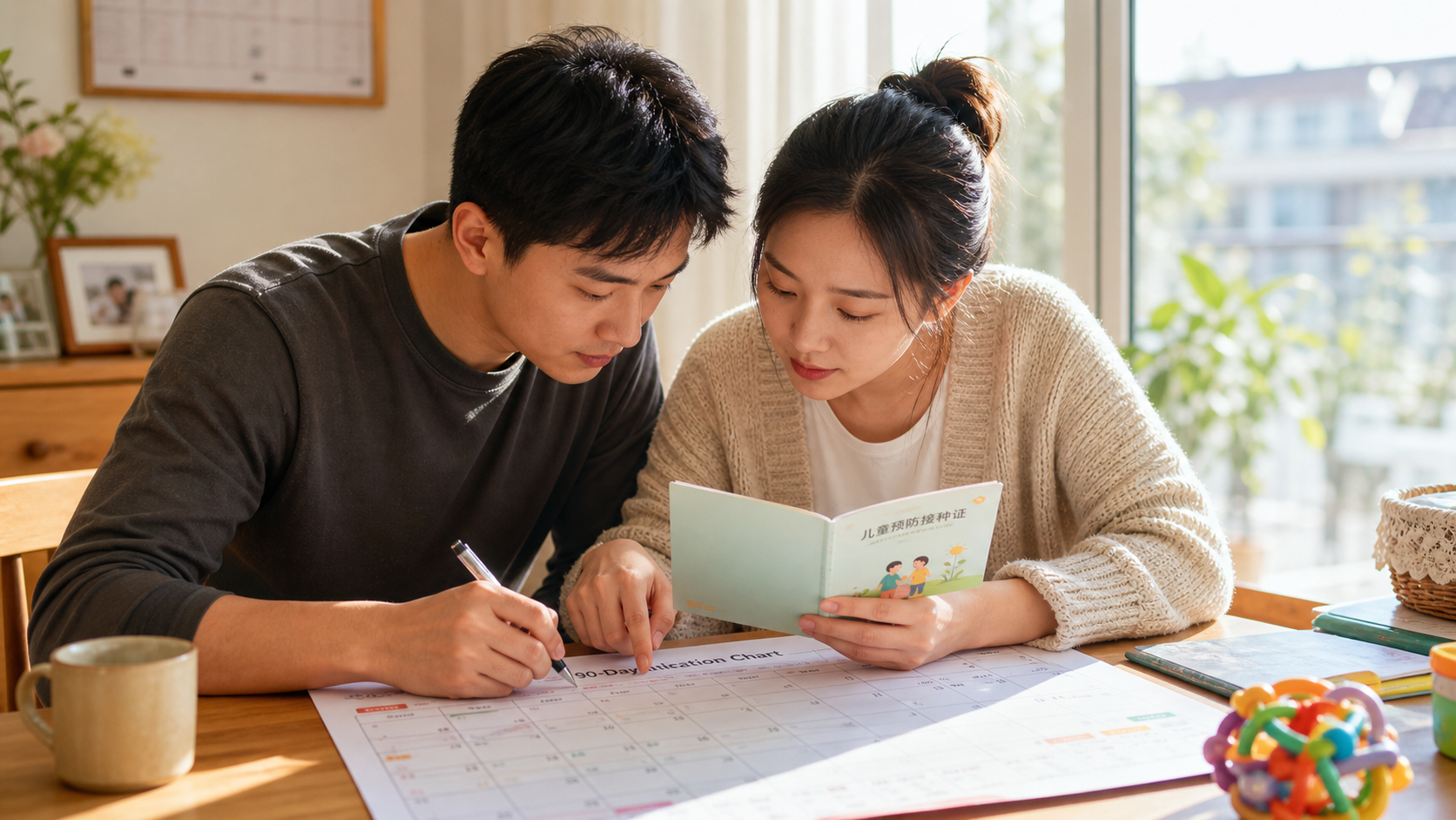 A warm and bright photo of a young Chinese couple 