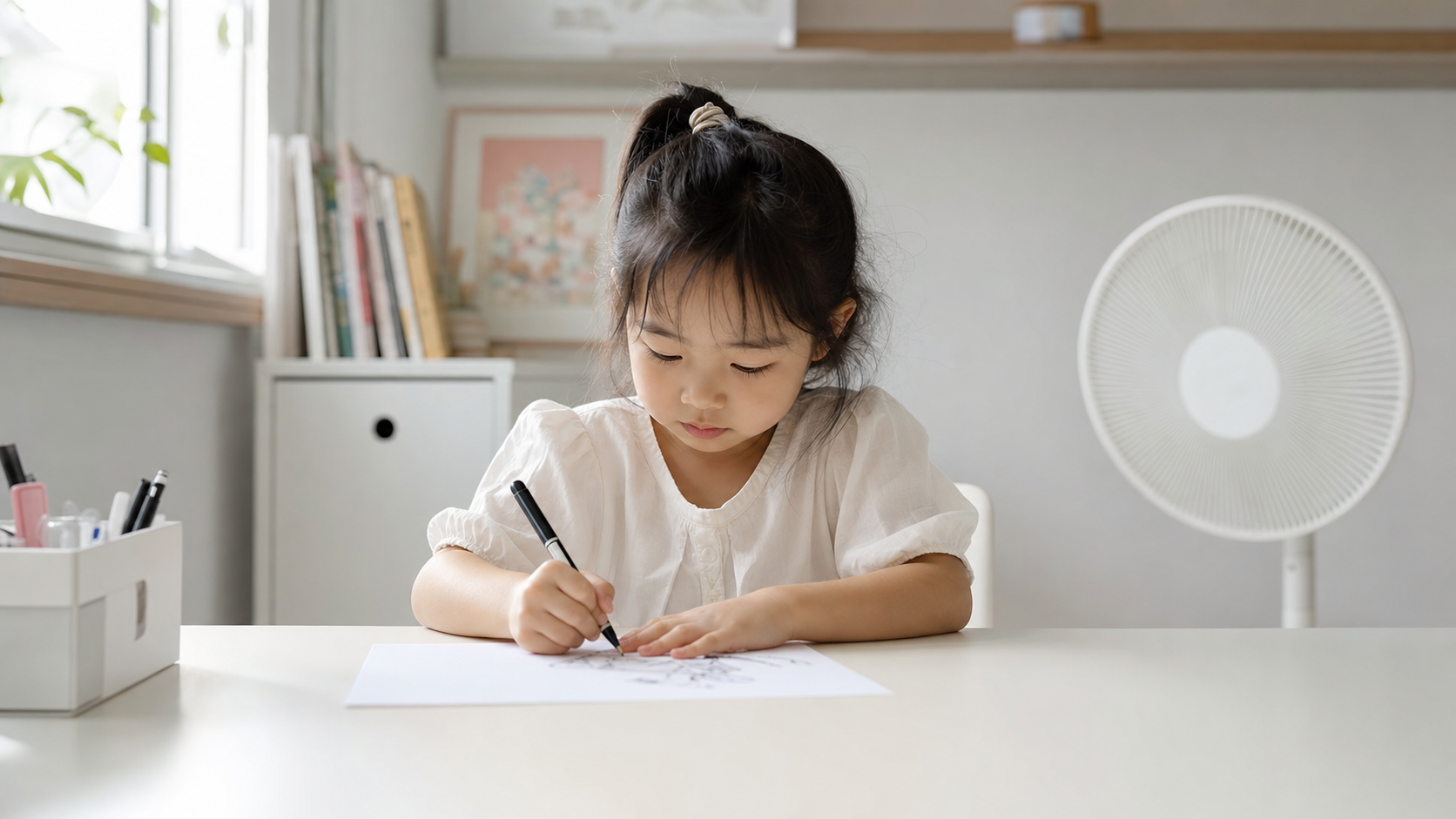 A cute 5-year-old Chinese child sitting quietly at
