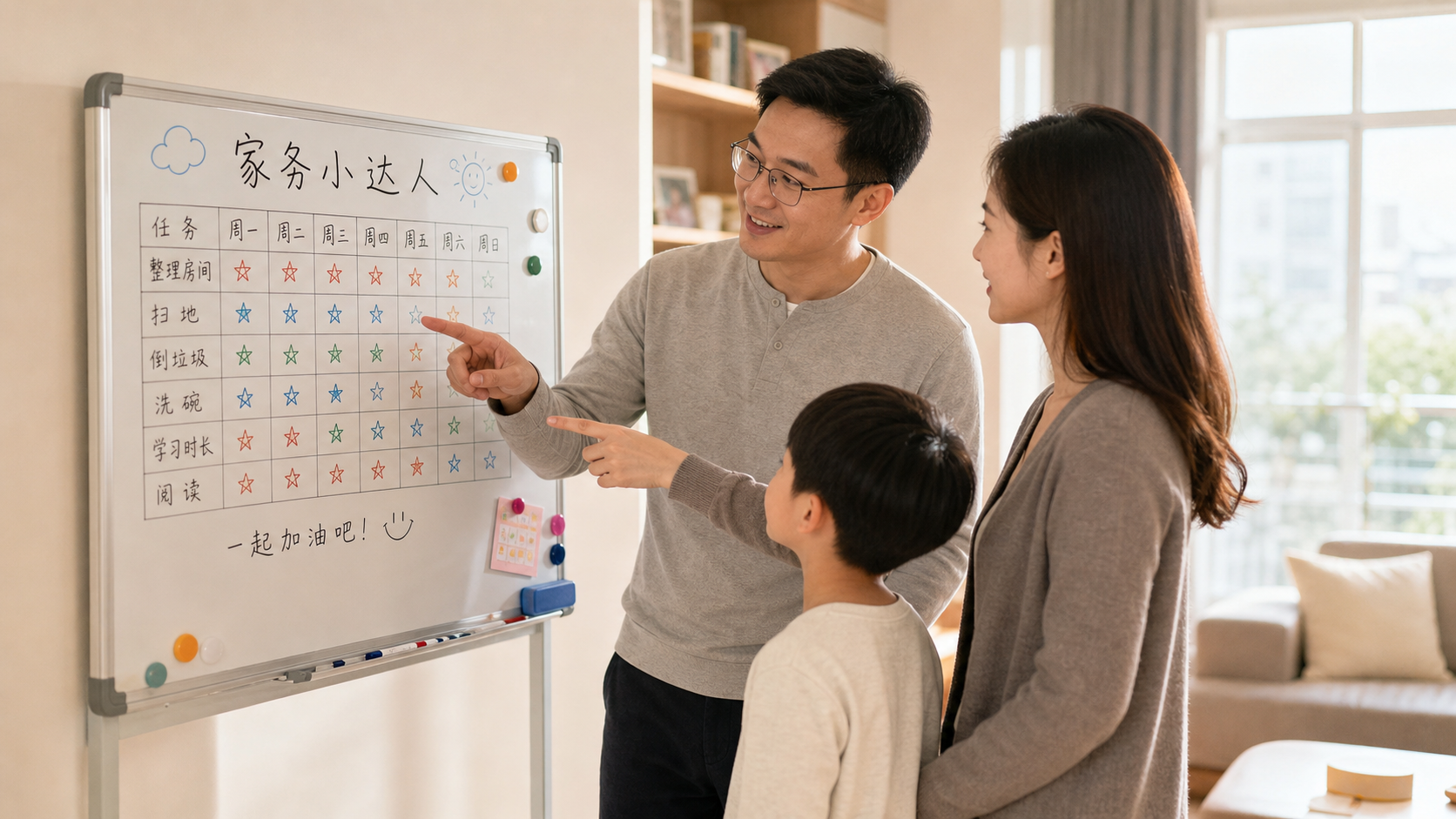 A modern Chinese family (father, mother, and a chi
