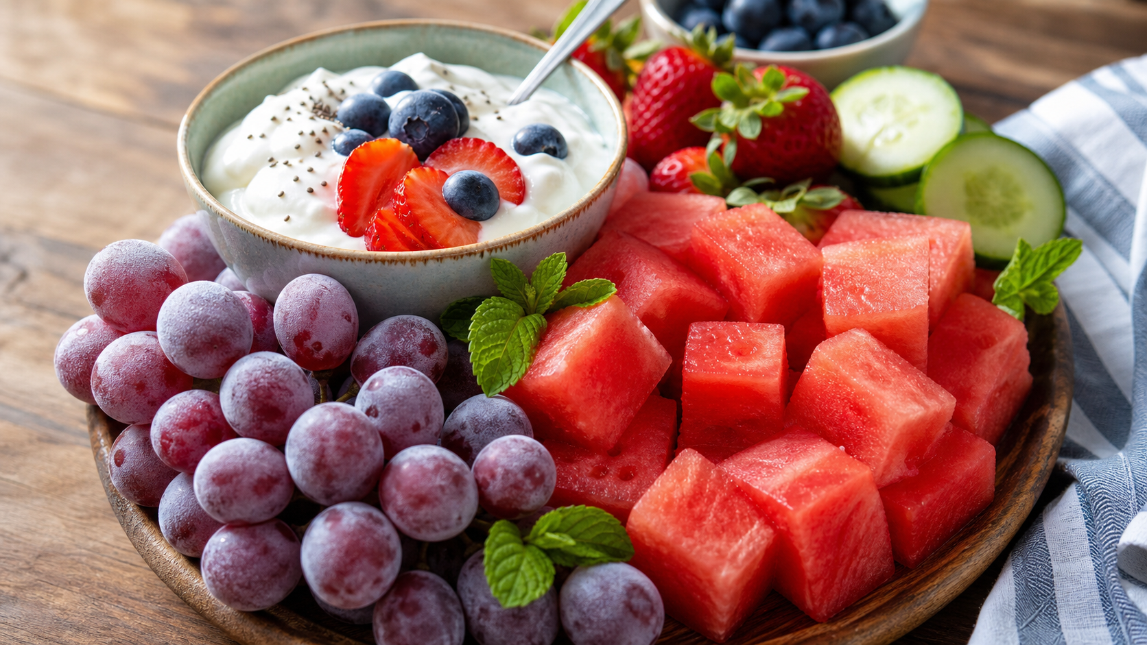 A beautifully arranged healthy summer snack platte