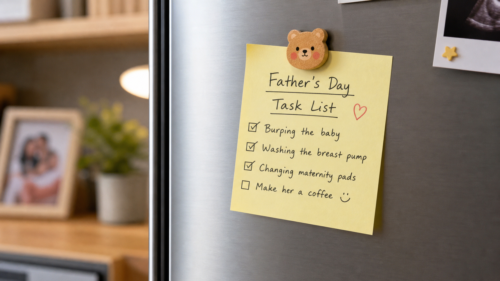 Close-up shot of a handwritten sticky note titled 