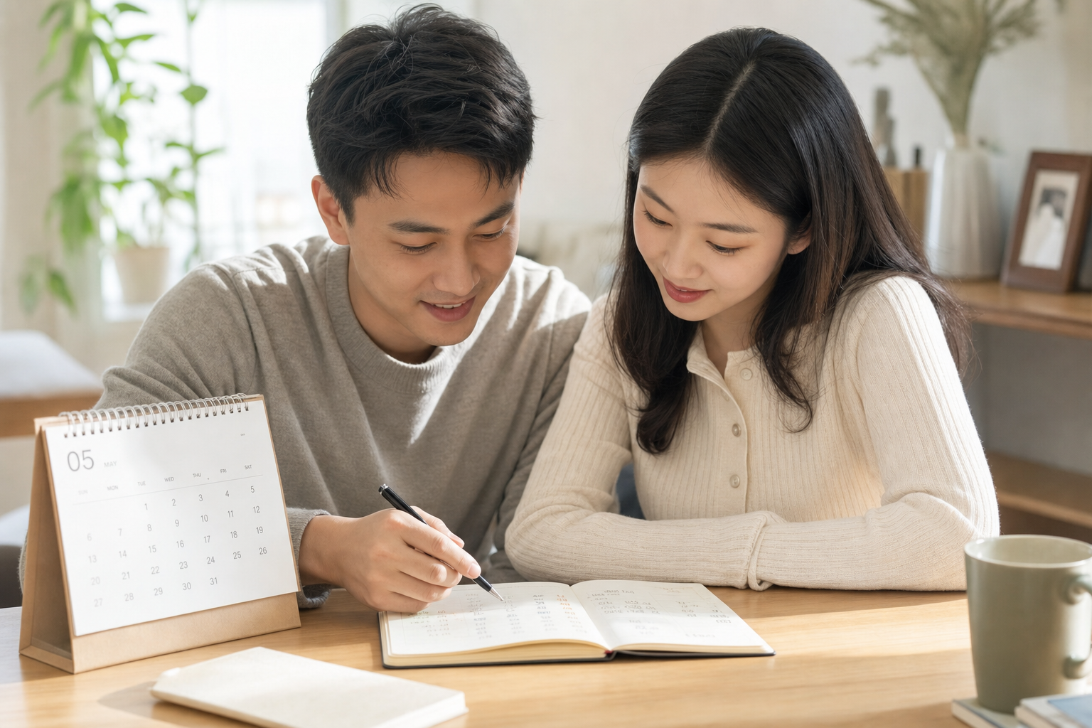 A close-up shot of a young Chinese couple sitting