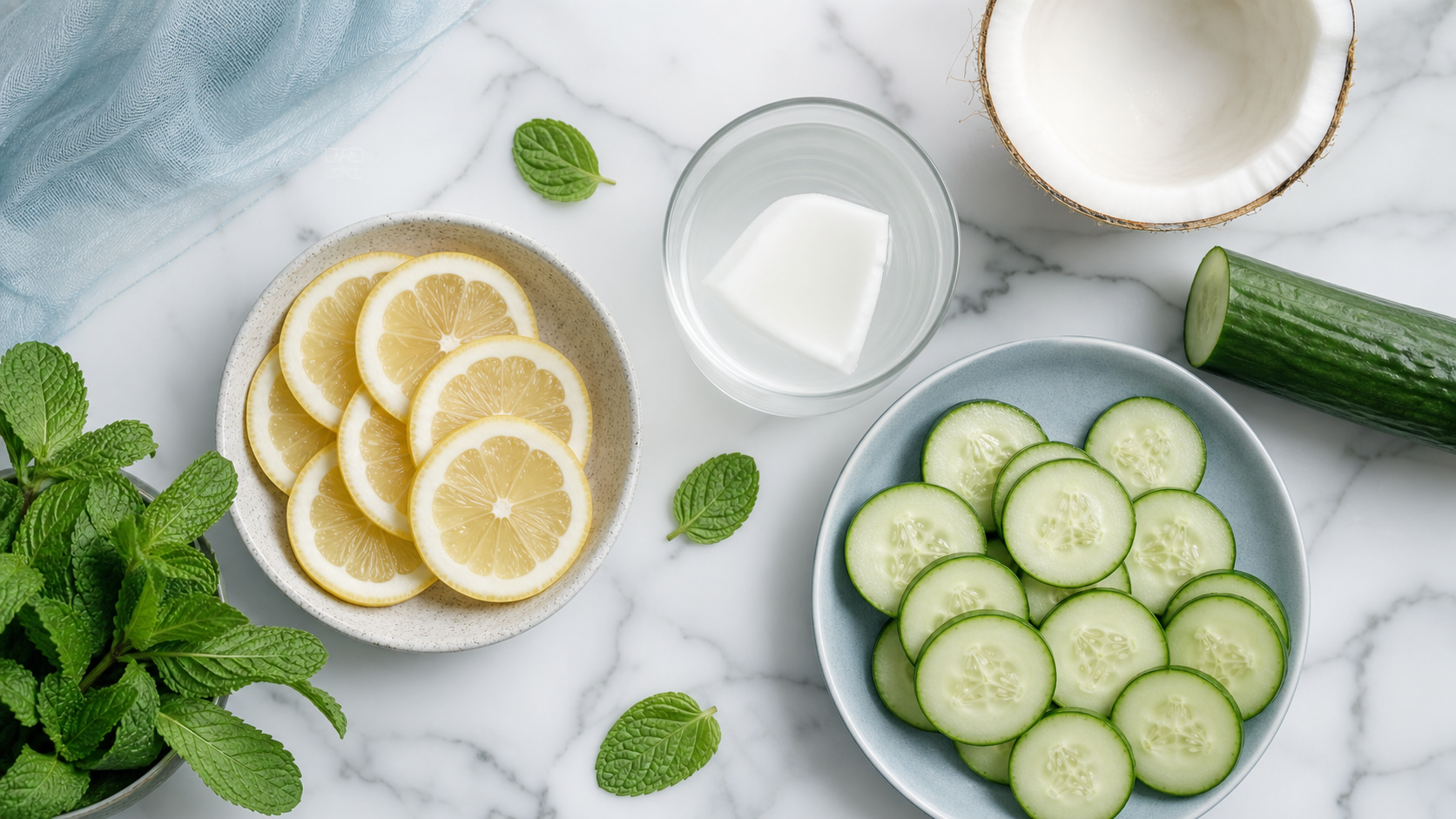 Top-down view of minimalistic and fresh ingredient