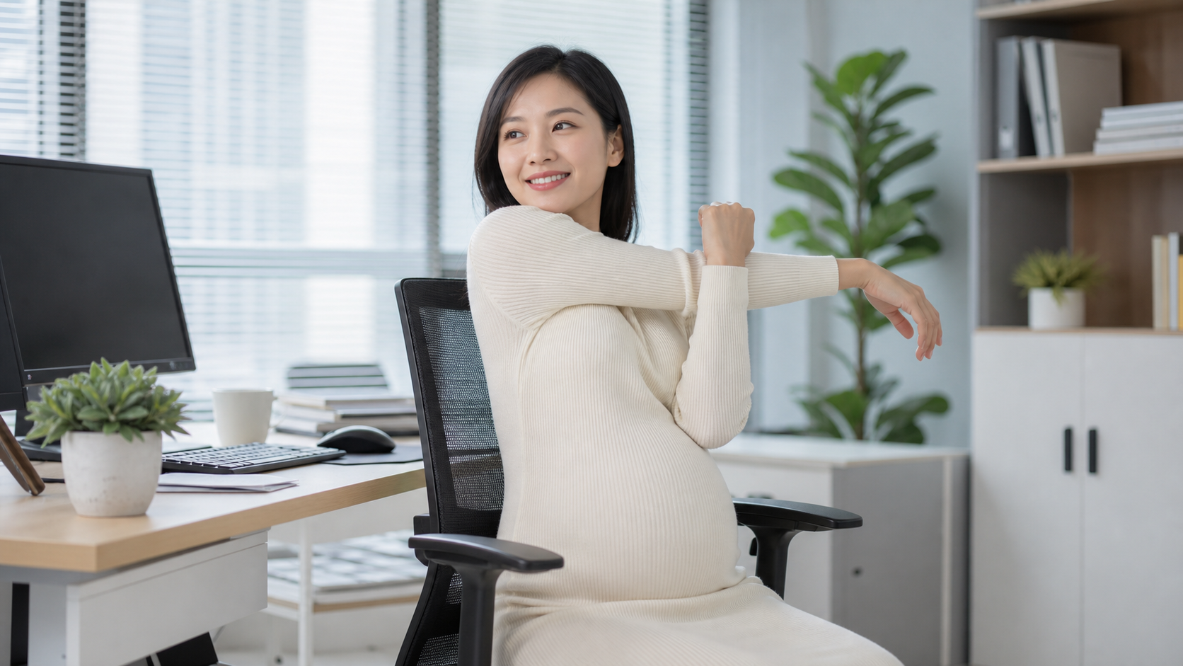 A photorealistic image of a young Chinese pregnant