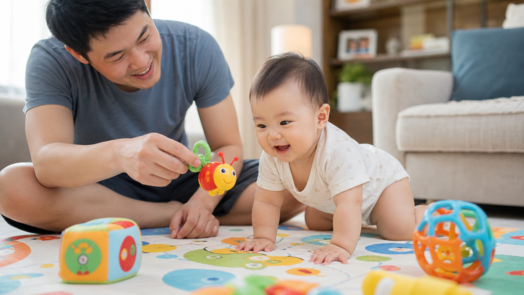 A cute 7-month-old Chinese baby in a short-sleeve 