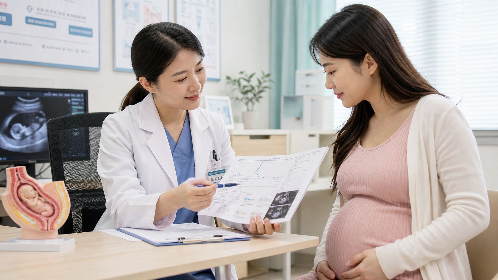 A professional Chinese female doctor in a white co