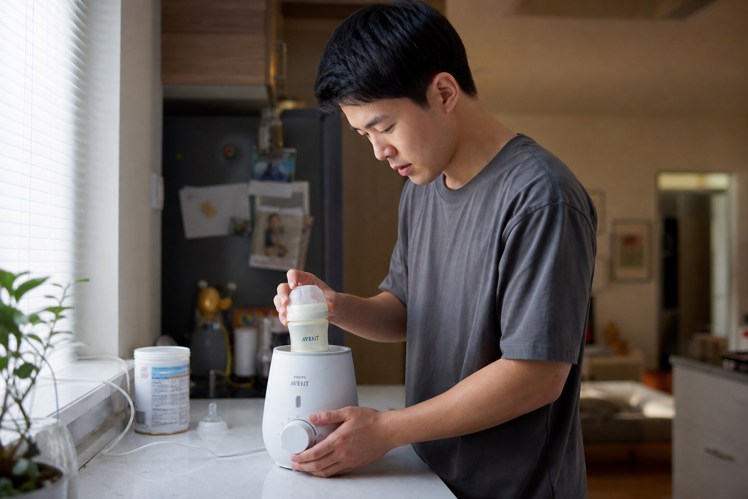 A realistic photography of a caring Chinese young 