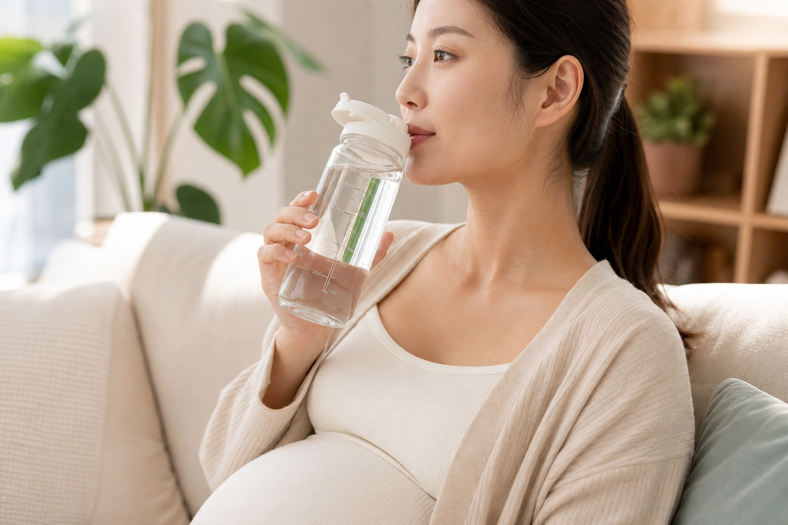 A close-up shot of a beautiful Chinese pregnant wo