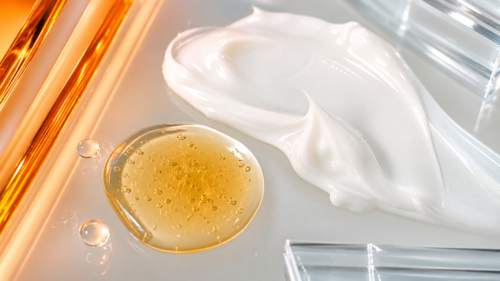 A close-up, aesthetic macro shot of skincare produ