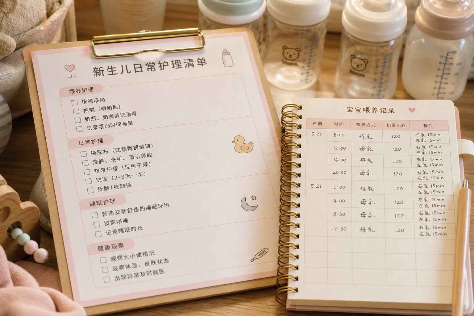 Close-up shot of a well-organized baby care checkl
