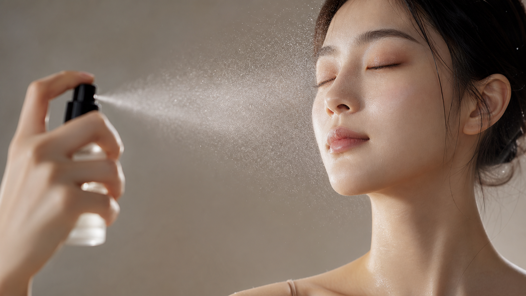 Close-up of a young Chinese woman applying setting
