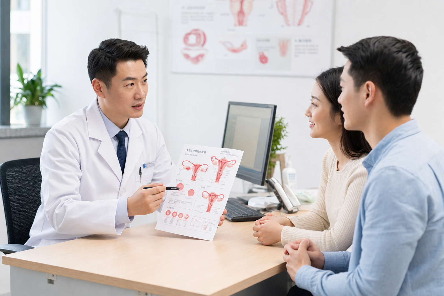 A professional Chinese male doctor in a white coat