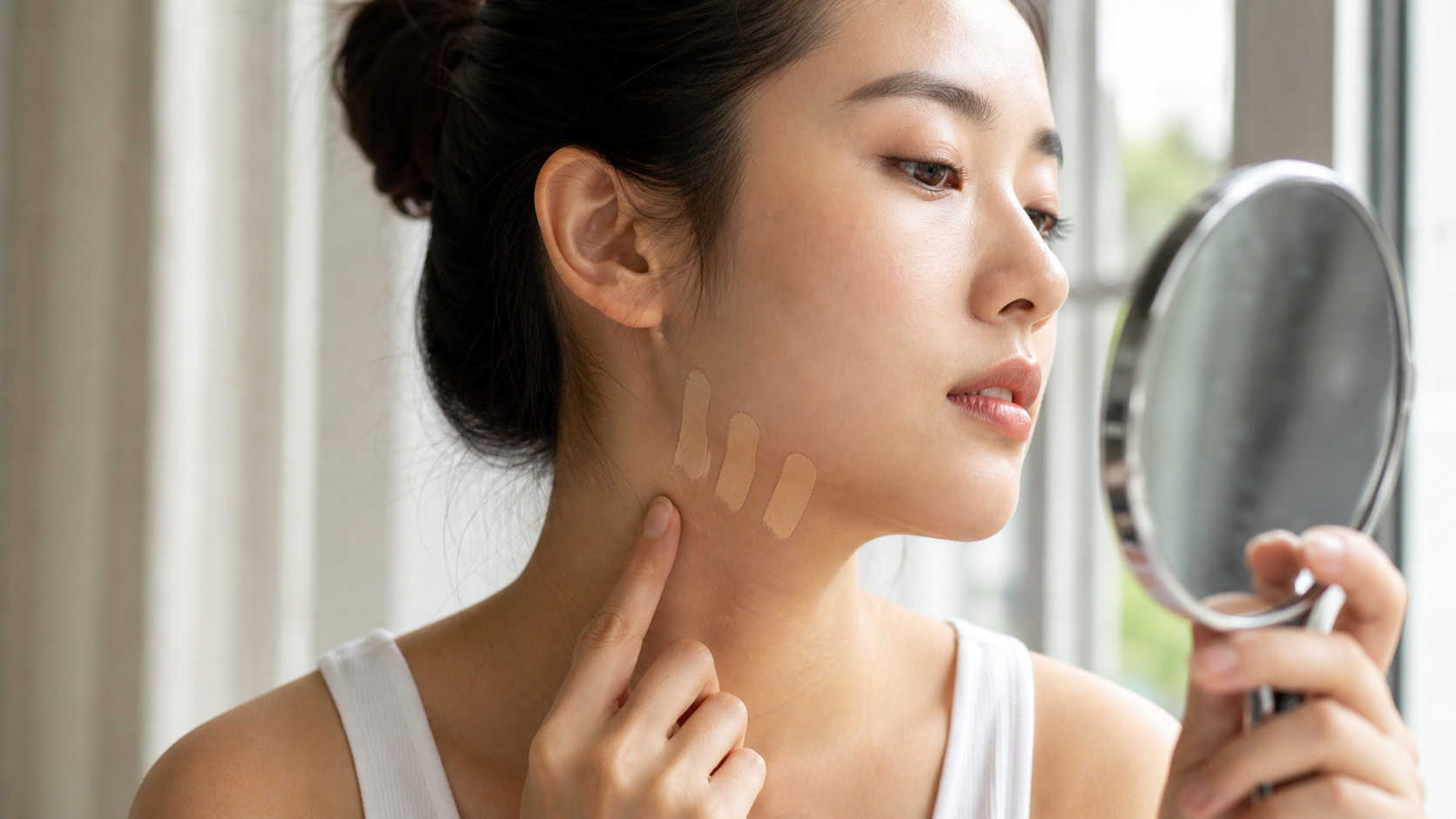 A close-up shot of a beautiful Chinese woman testi