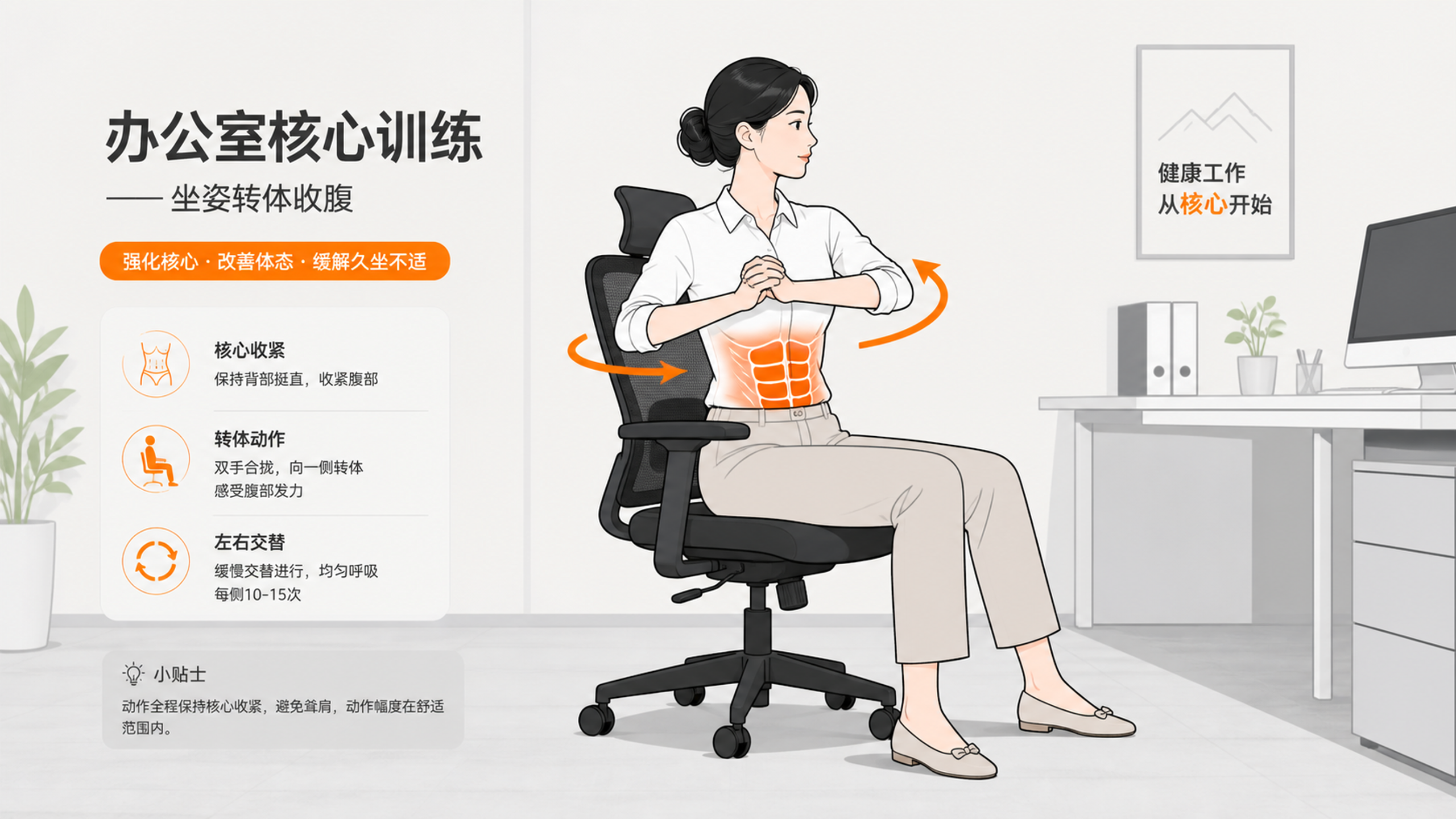 每天坐着也能瘦？办公室隐形塑腹指南