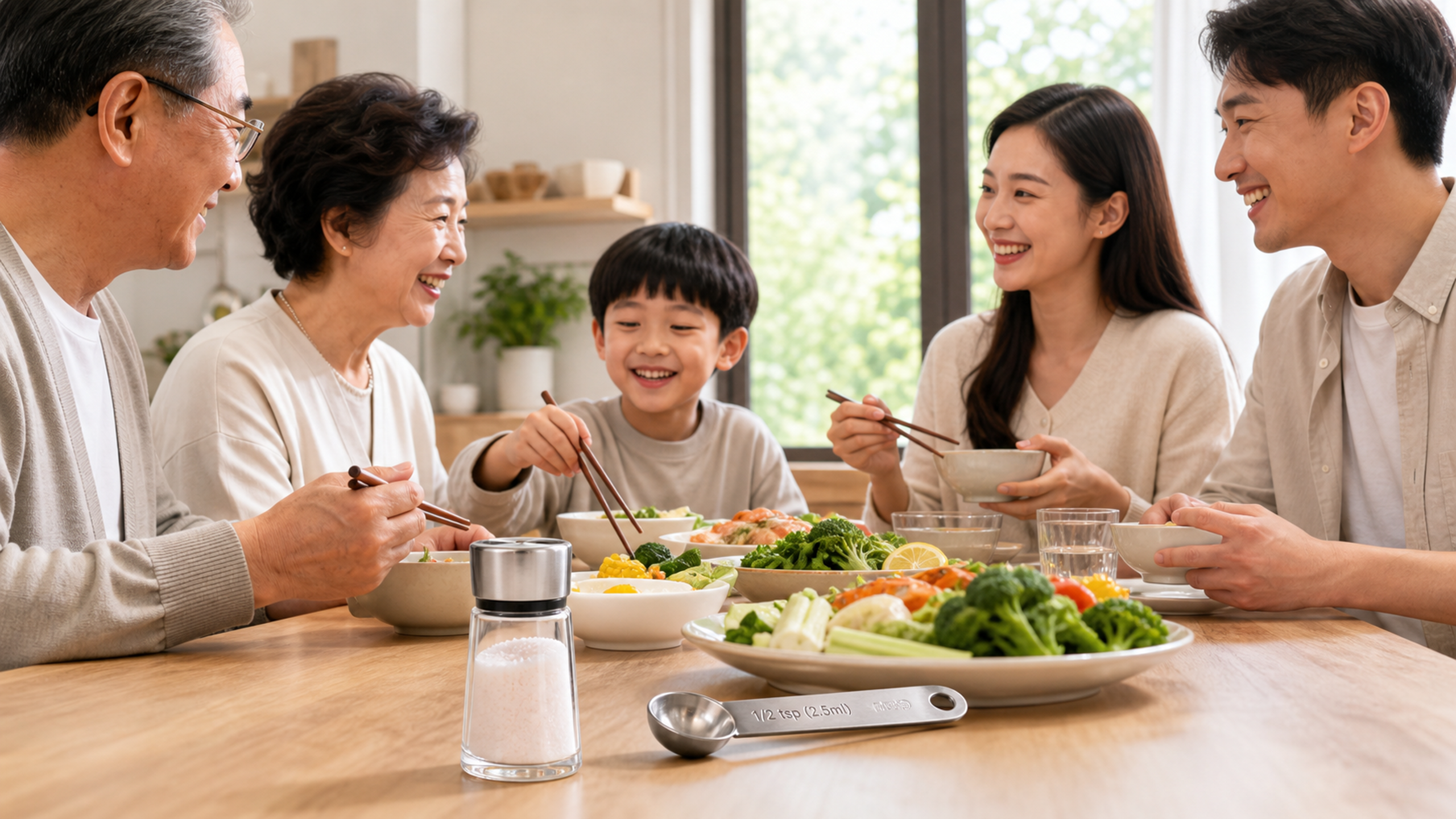 A warm and bright photo of a Chinese family (grand