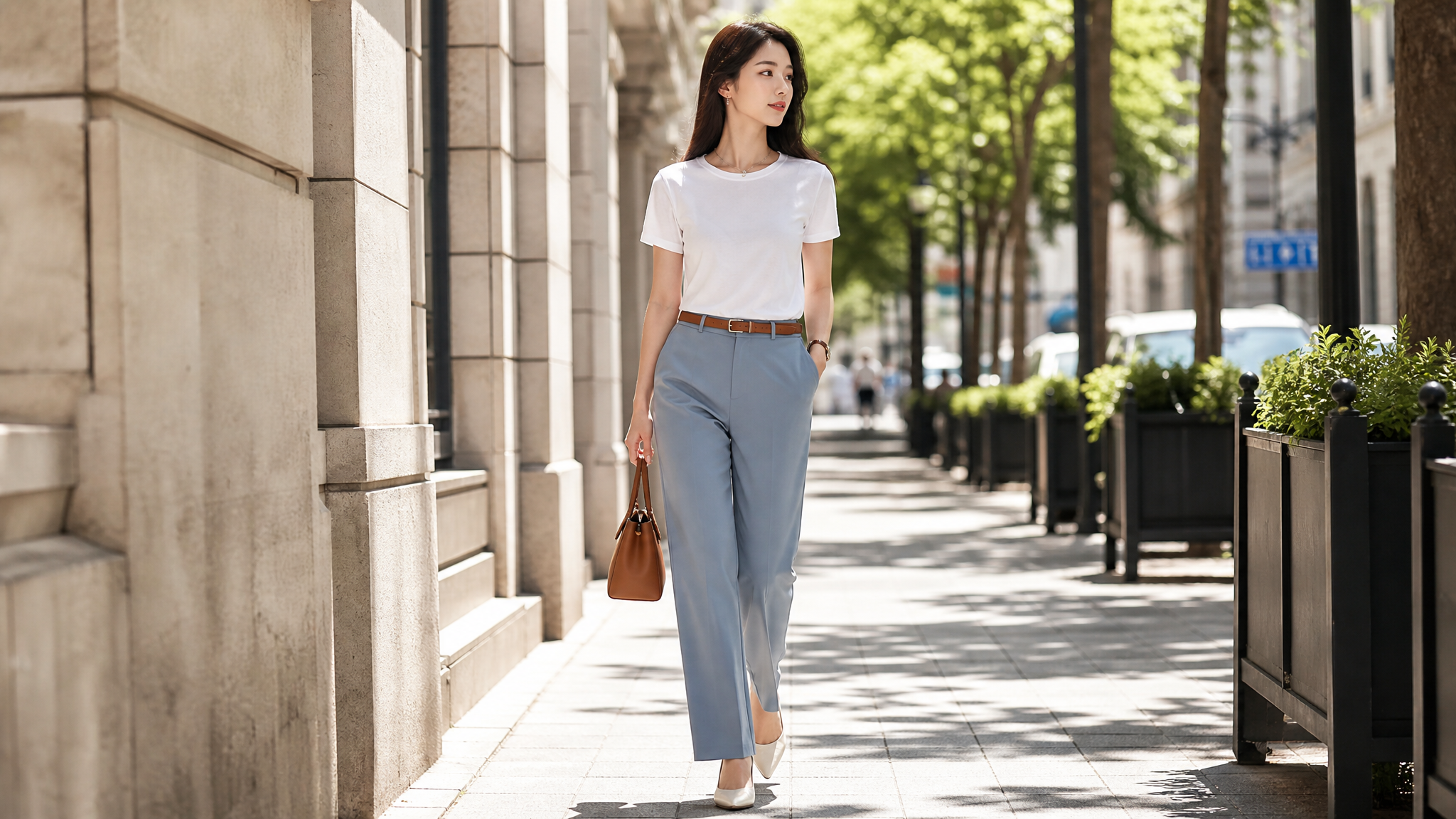 A photorealistic full-body shot of a young elegant