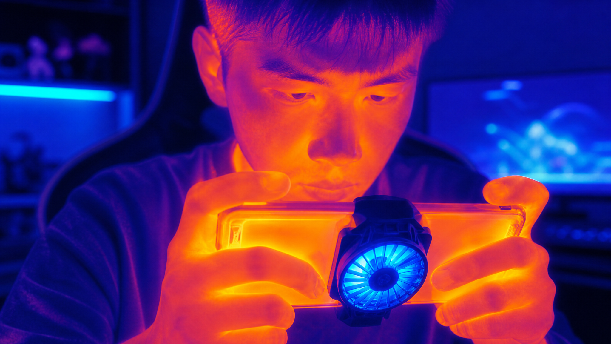 A high-tech thermal imaging style photo showing a