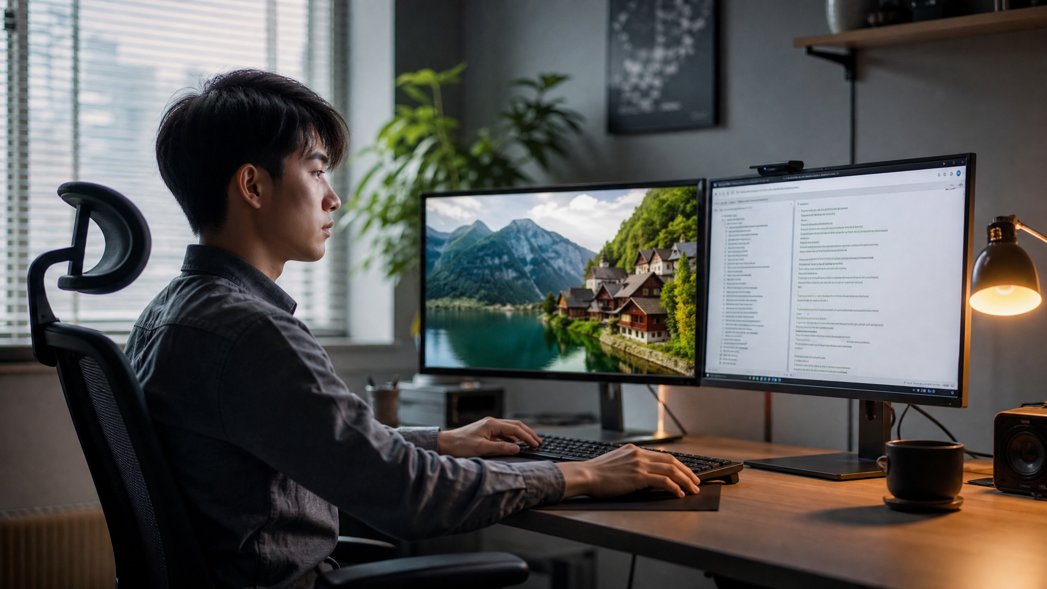 A high-quality photography of a modern tech worksp
