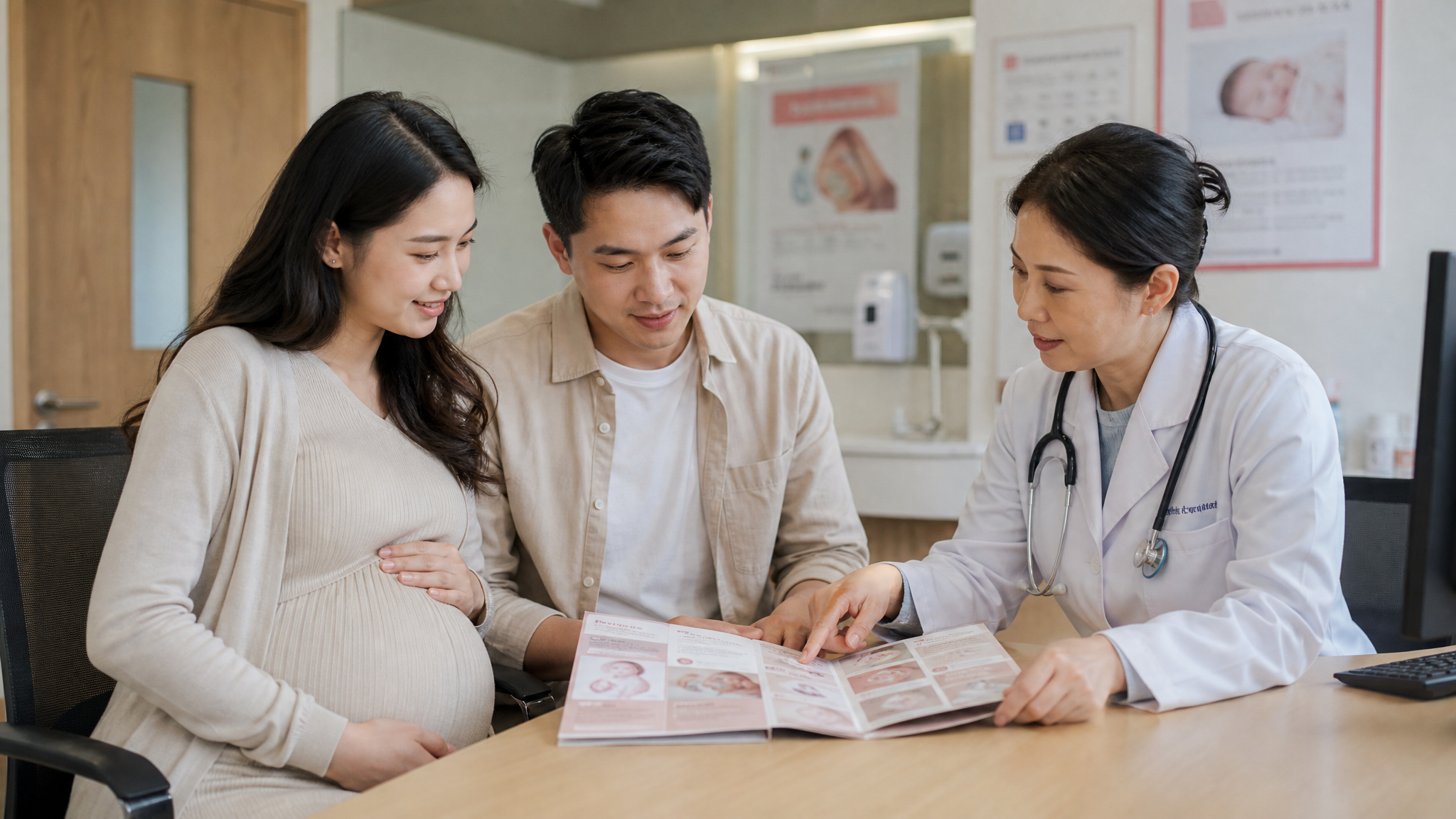 A realistic photography of a young Chinese pregnan