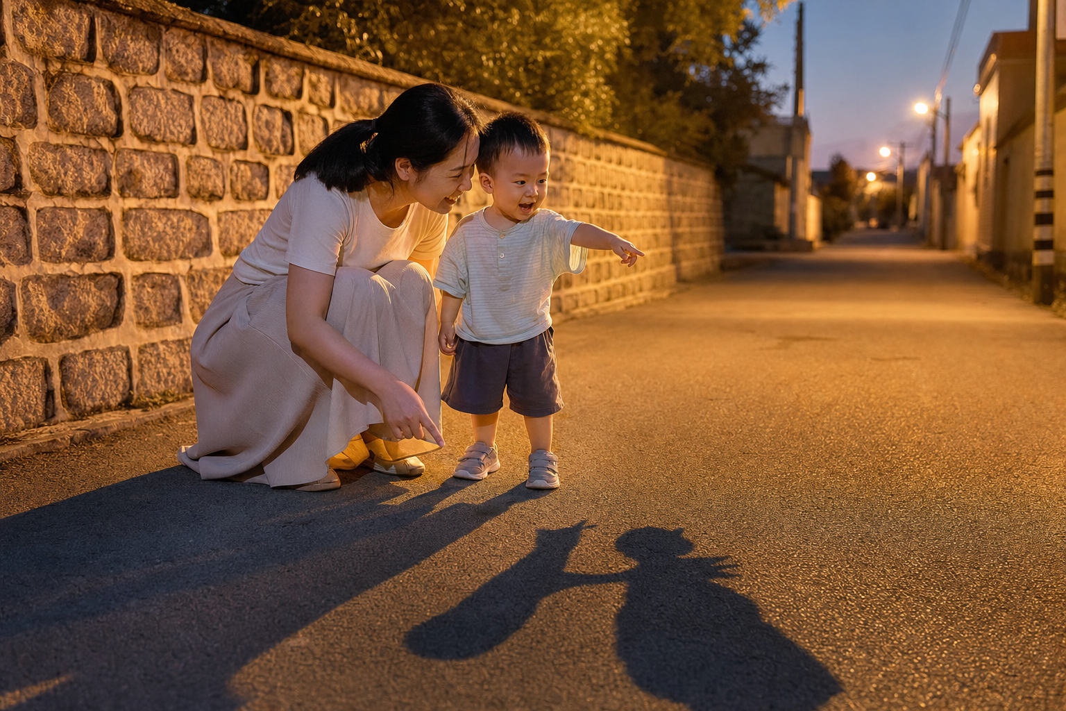 A heartwarming scene of a young Chinese mother and