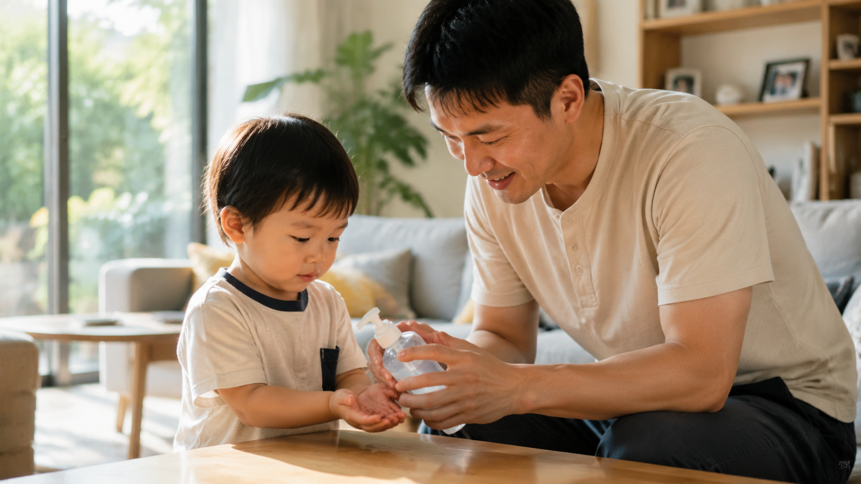 A warm and bright living room, a young Chinese fat