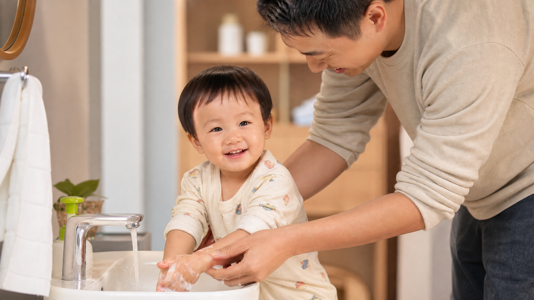 A photorealistic image of a cute Chinese toddler (