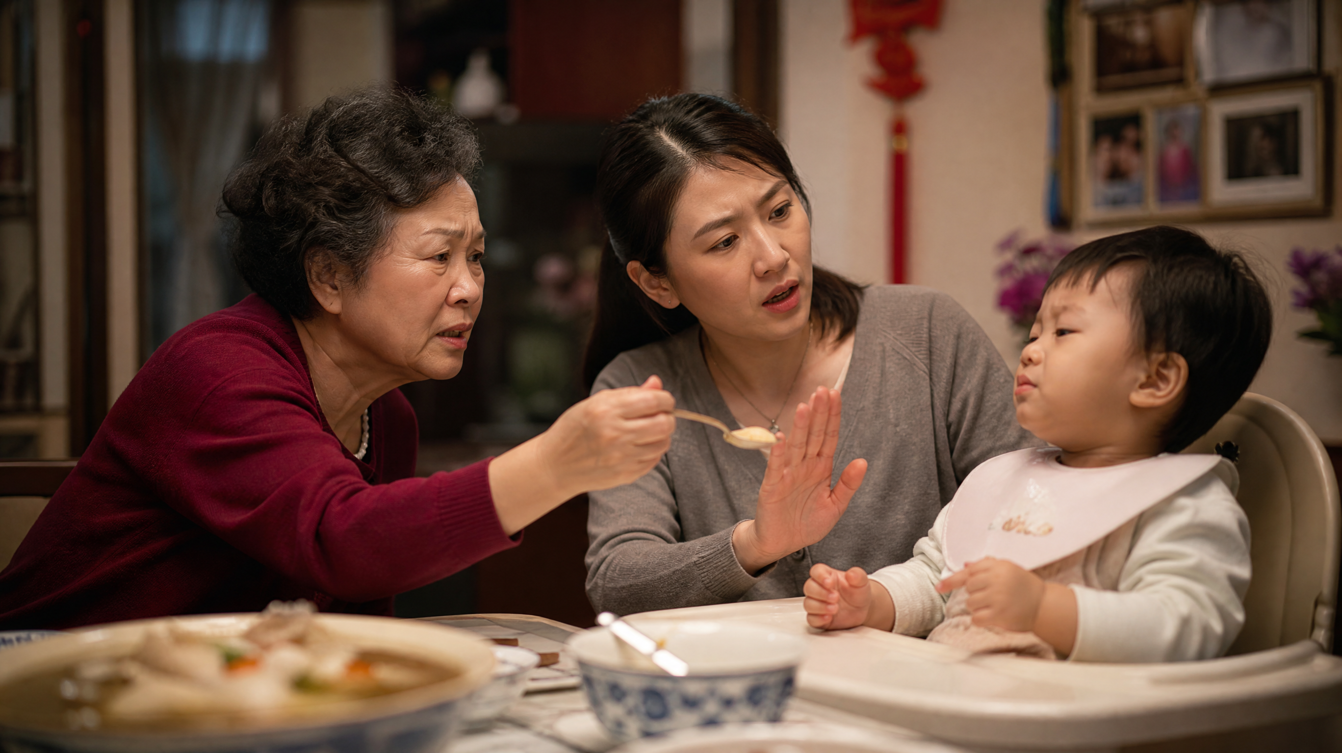 A realistic photography of a Chinese family dinner