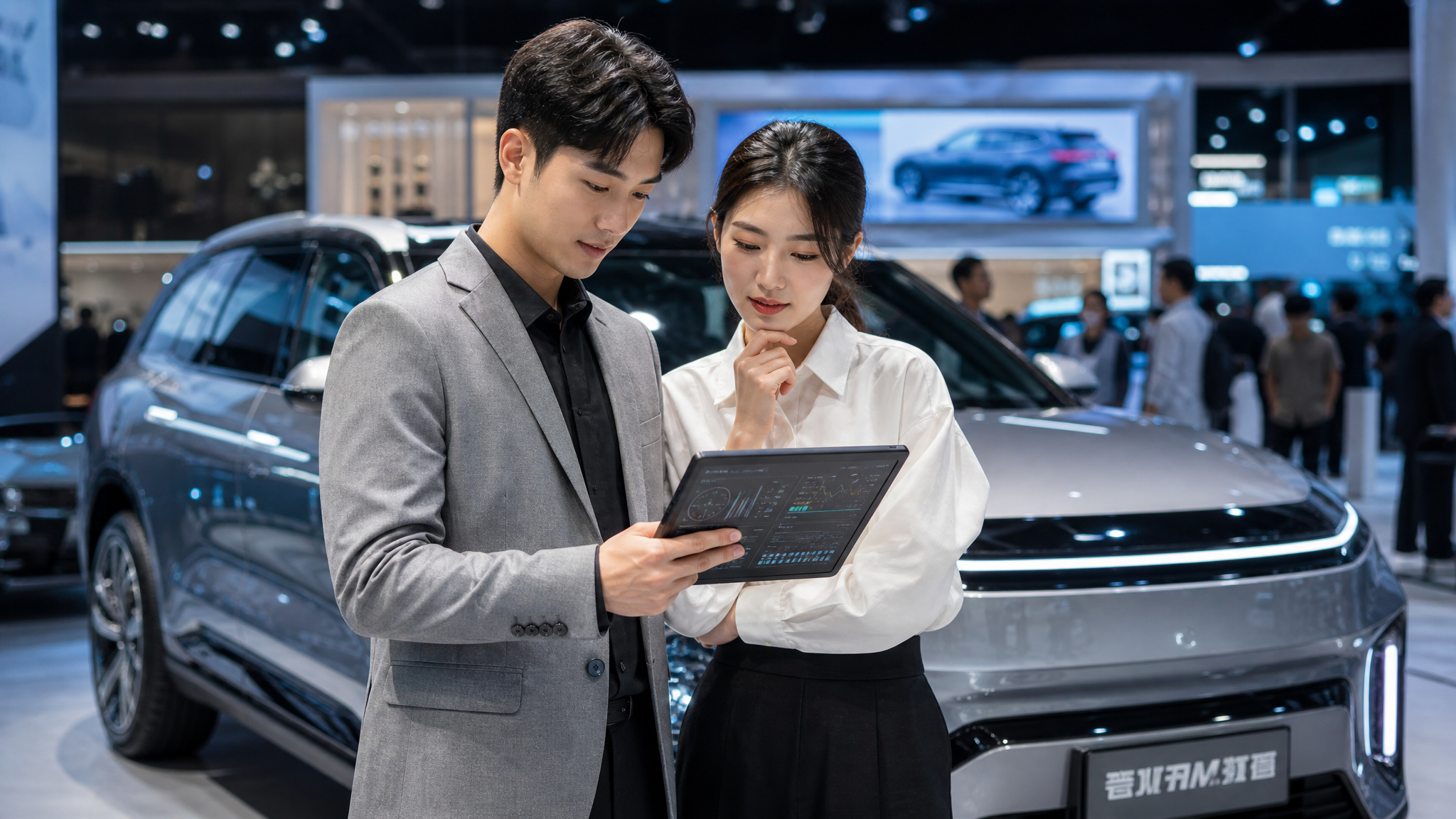 A young Chinese couple standing in front of a futu