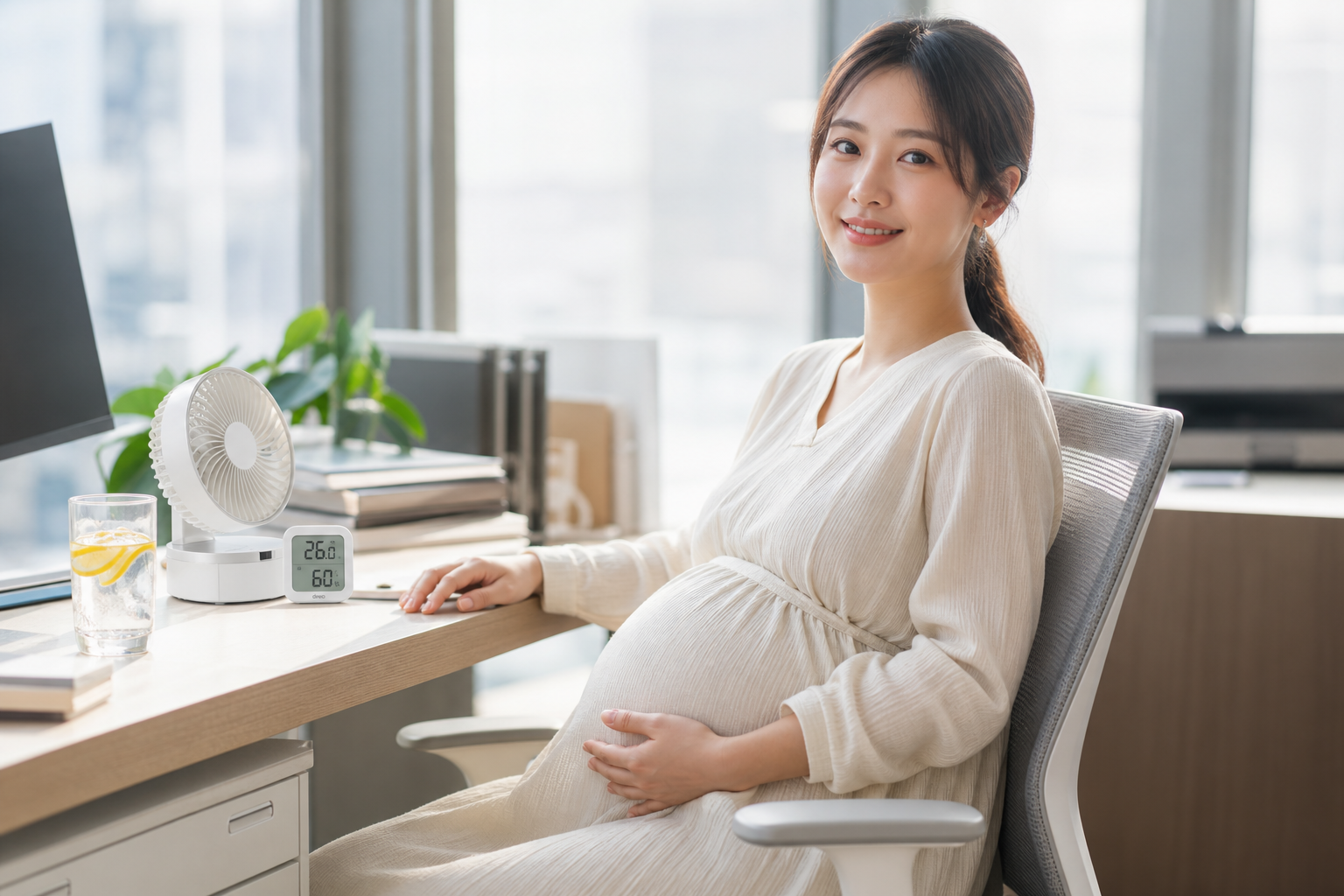 A photorealistic image of a young Chinese pregnant