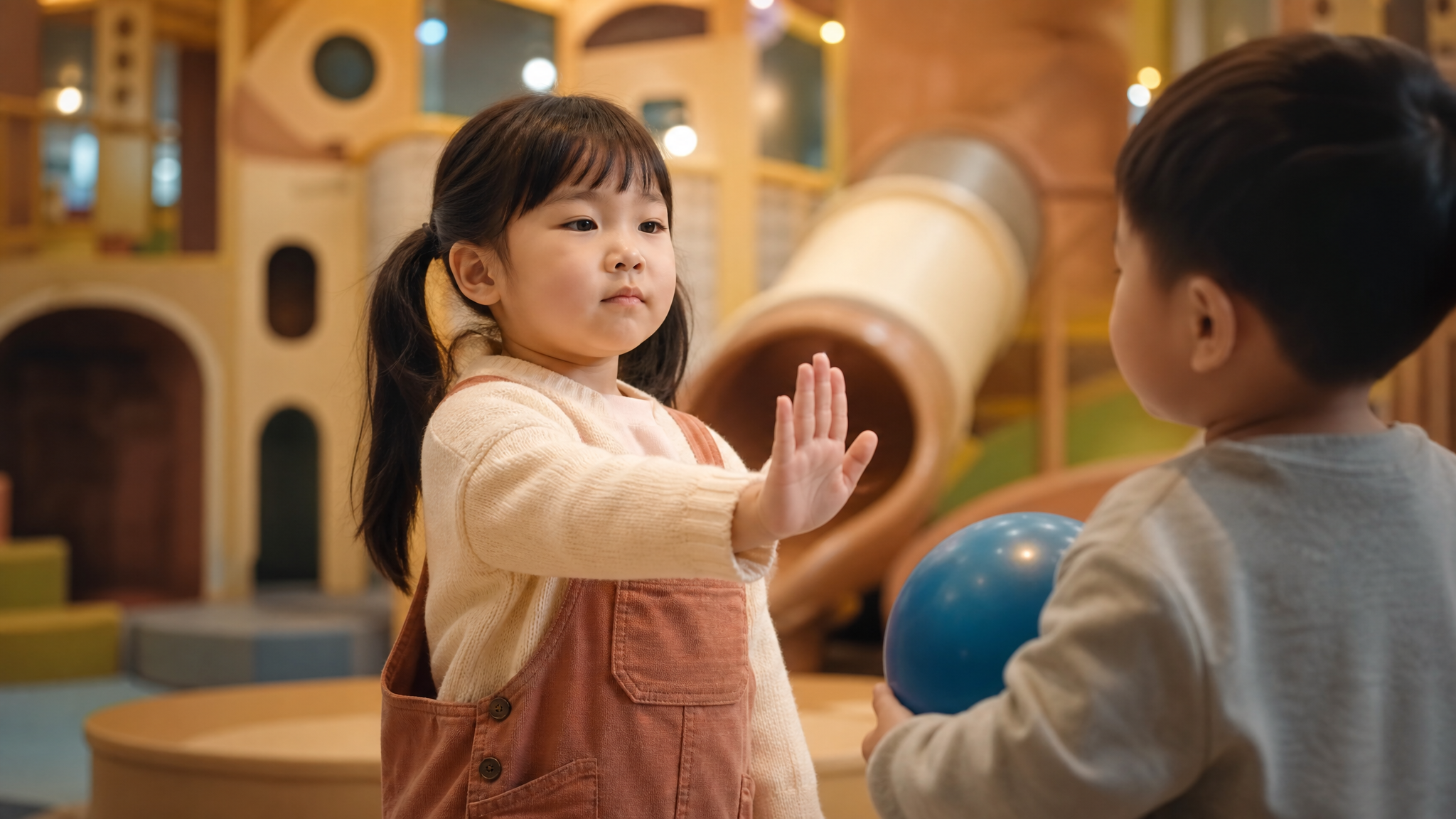 A 4-year-old Chinese child confidently raising a h