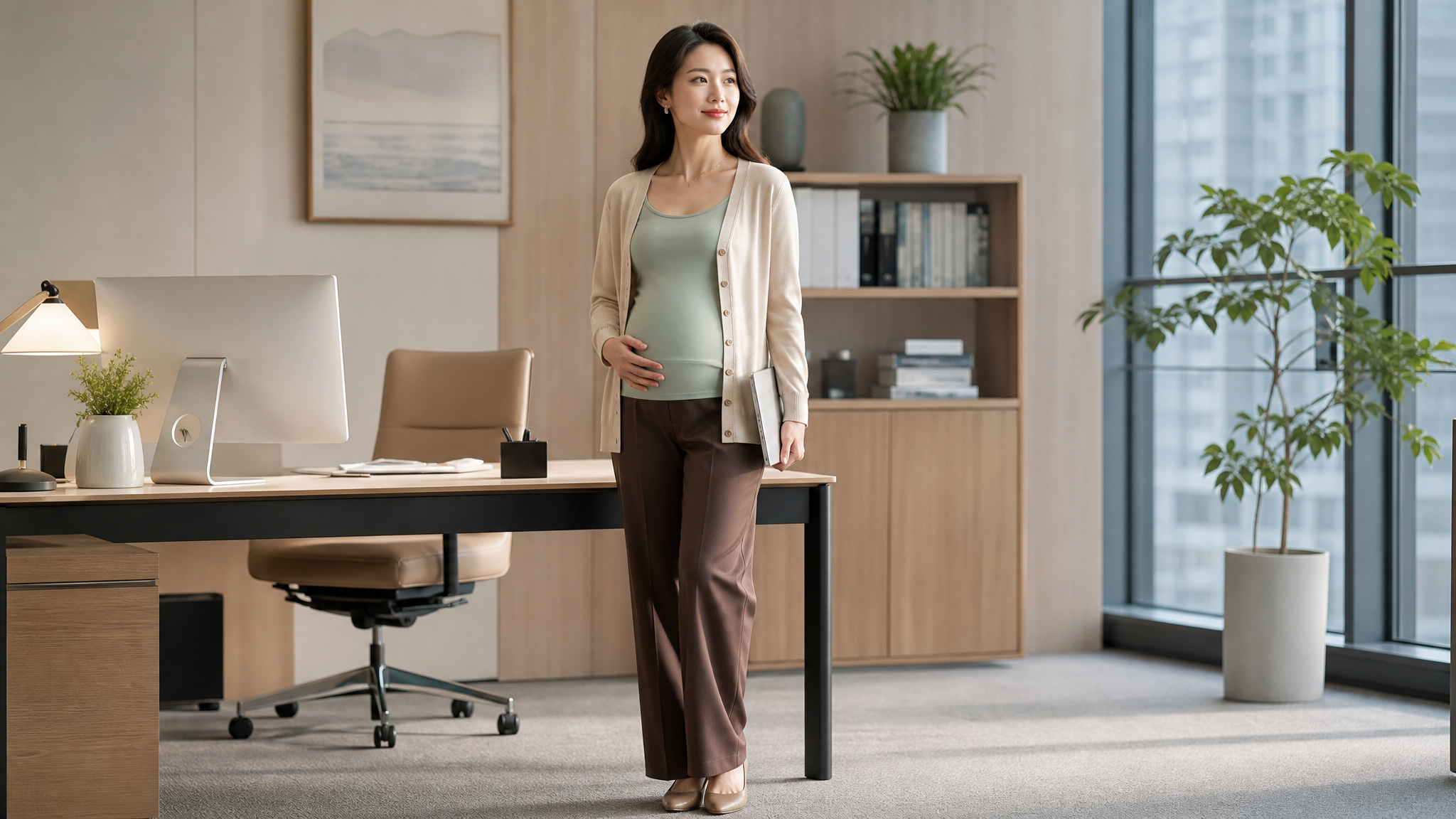 A realistic full-body shot of a stylish Chinese pr