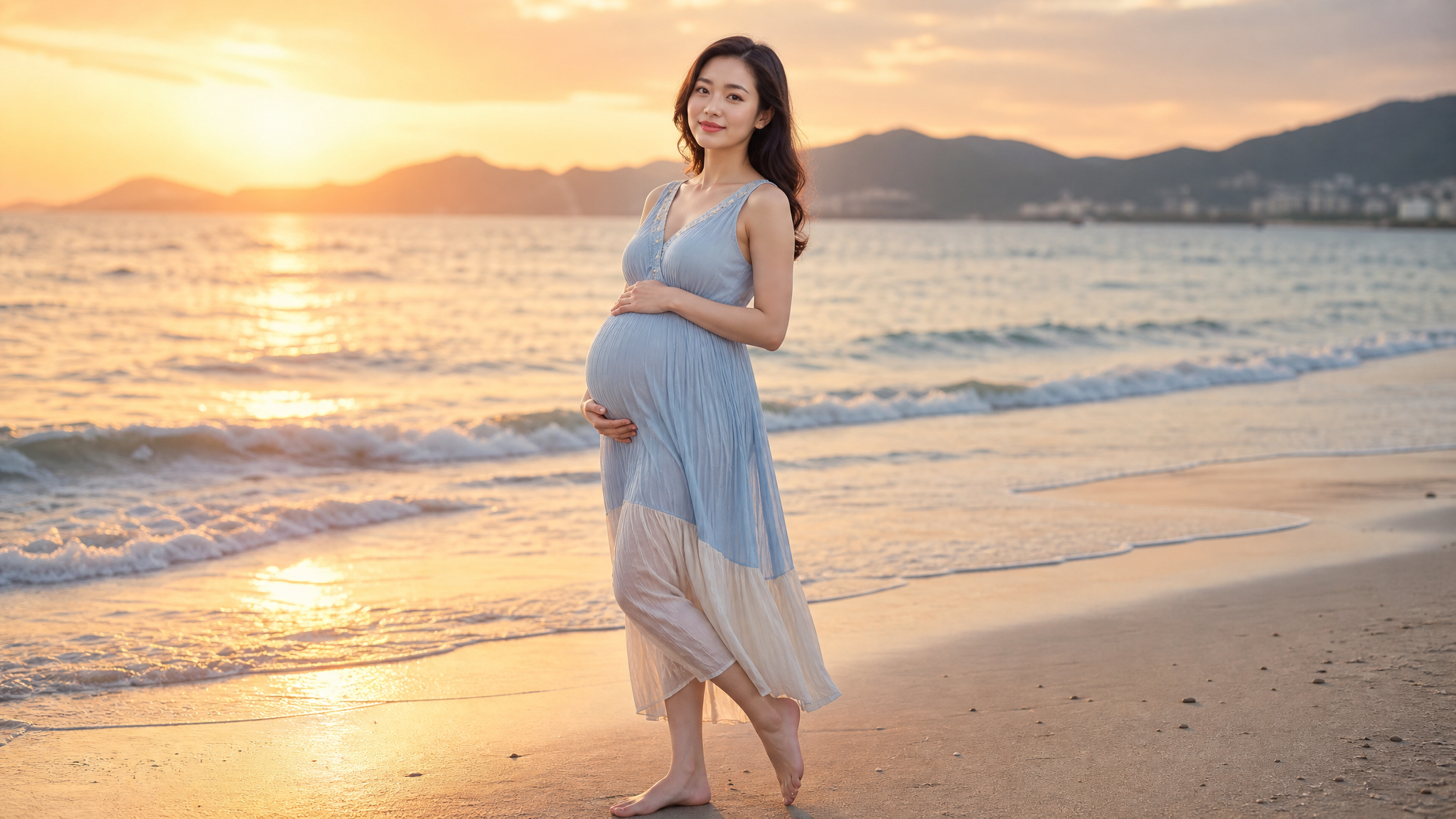 海岛孕照怎么拍不显臃肿？这招绝了