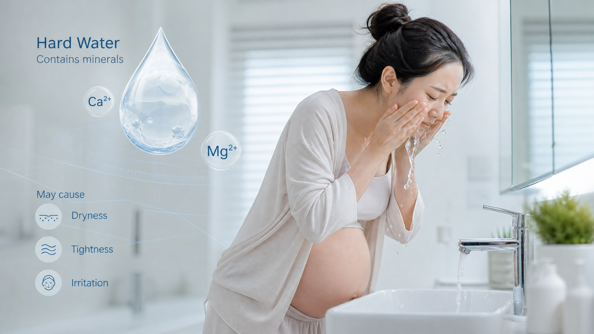 A Chinese pregnant woman washing her face in a mod