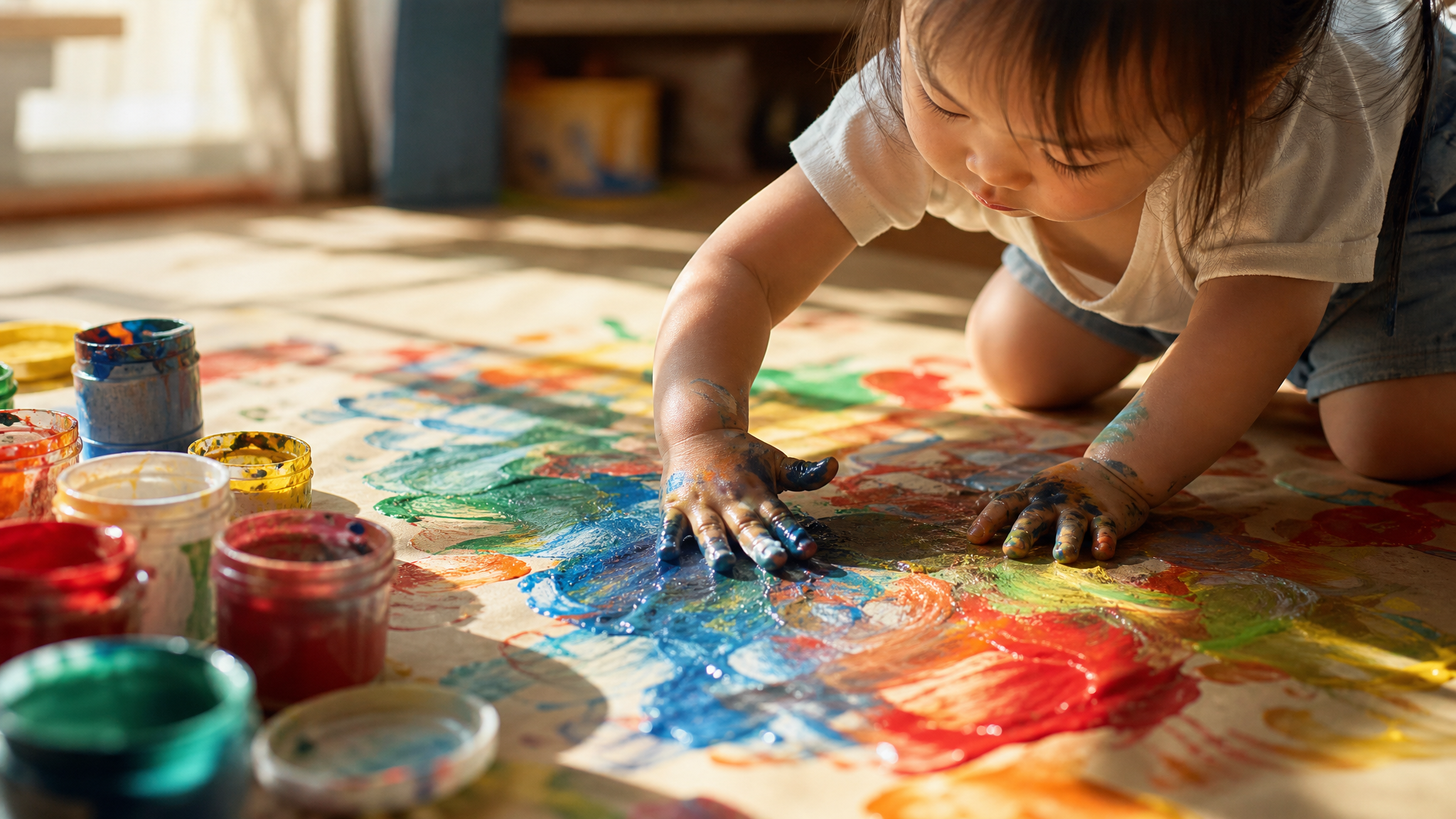 A 2-year-old Chinese toddler playing with safe, co