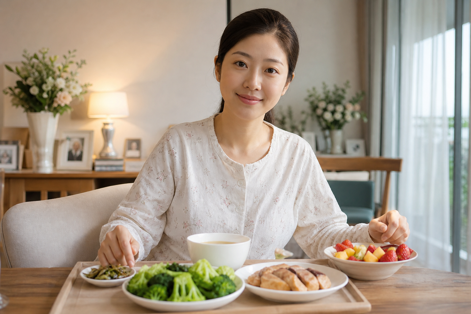 A photorealistic image of a young Chinese mother s