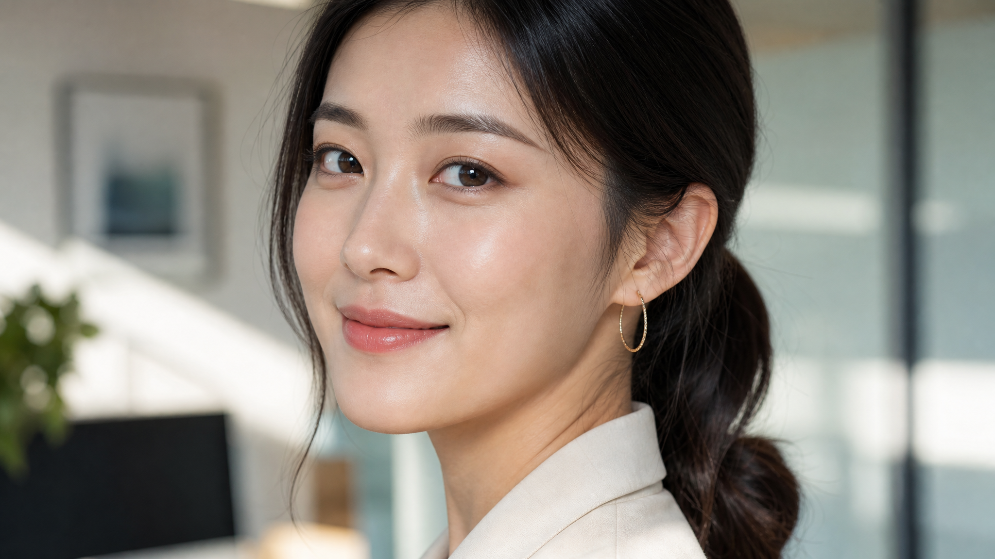 A close-up shot of an elegant Chinese office lady
