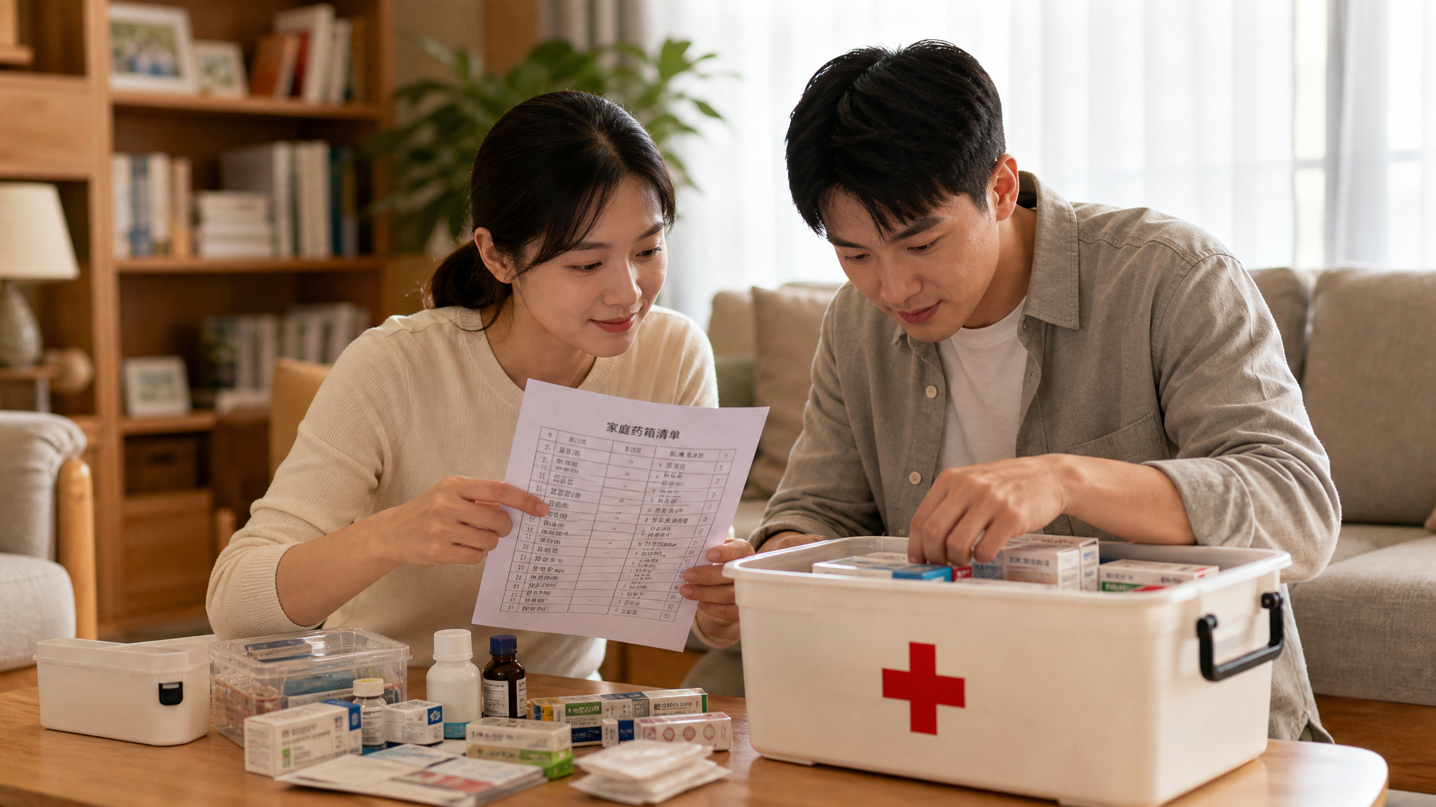 A Chinese young mother and father organizing a nea