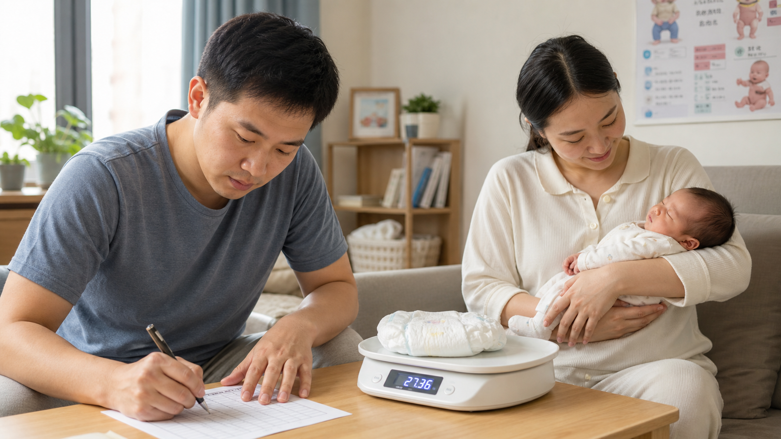 A warm and clean indoor scene, a young Chinese fat