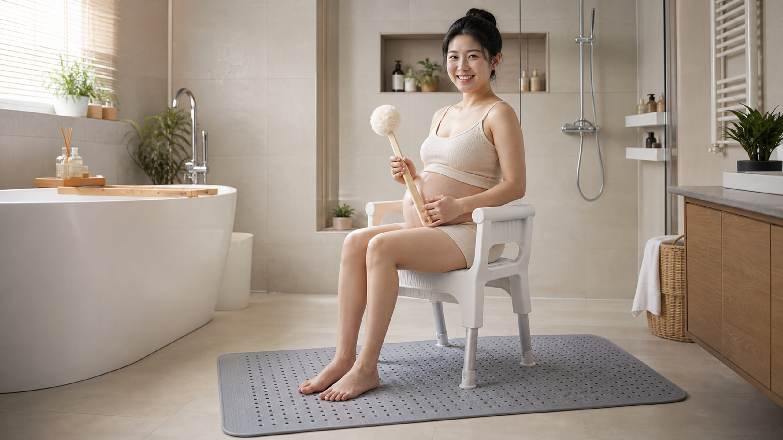 A bright, clean, and modern bathroom. A beautiful