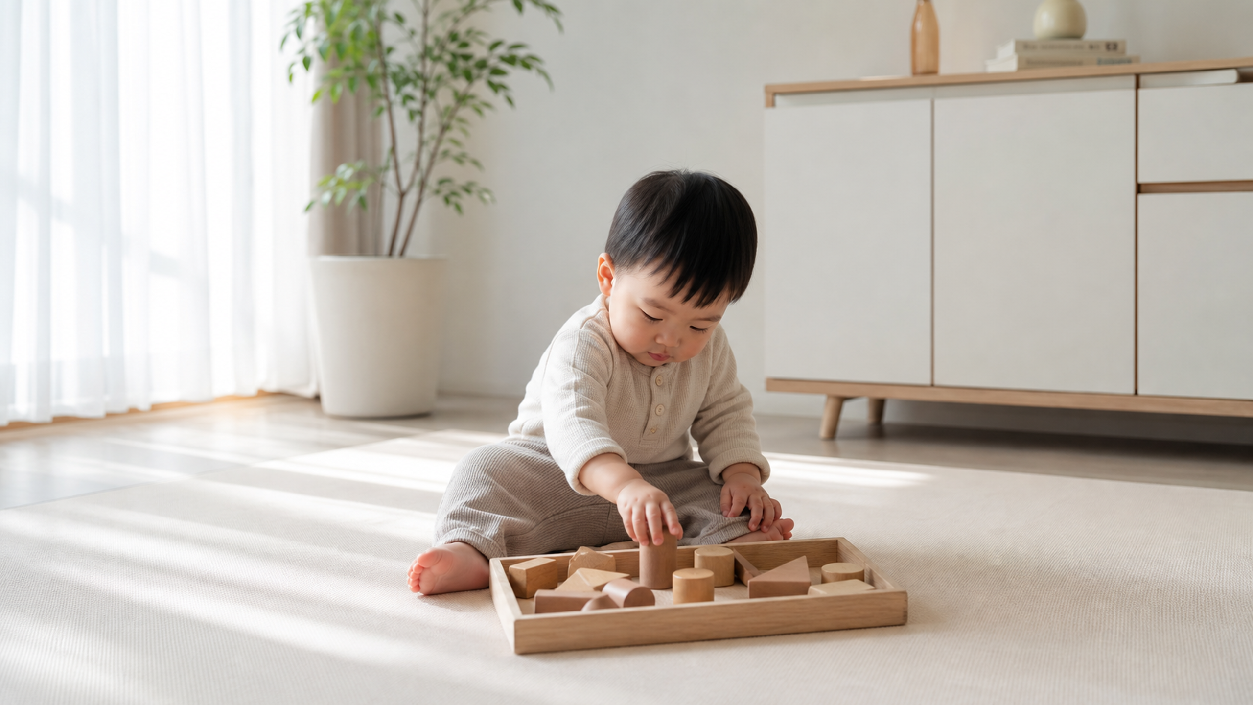 A realistic photo of a cute Chinese toddler (1-3 y